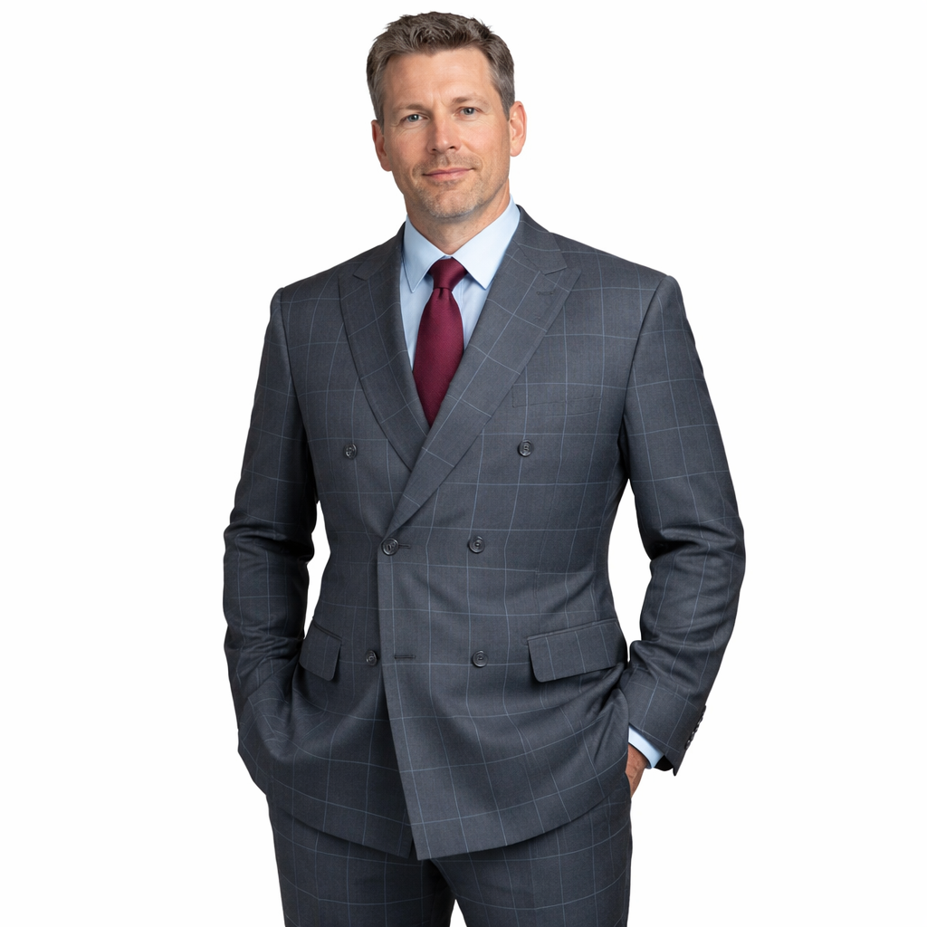 Mens Modern Fit Peak Lapel Double Breasted Suit – Gray MDW-1