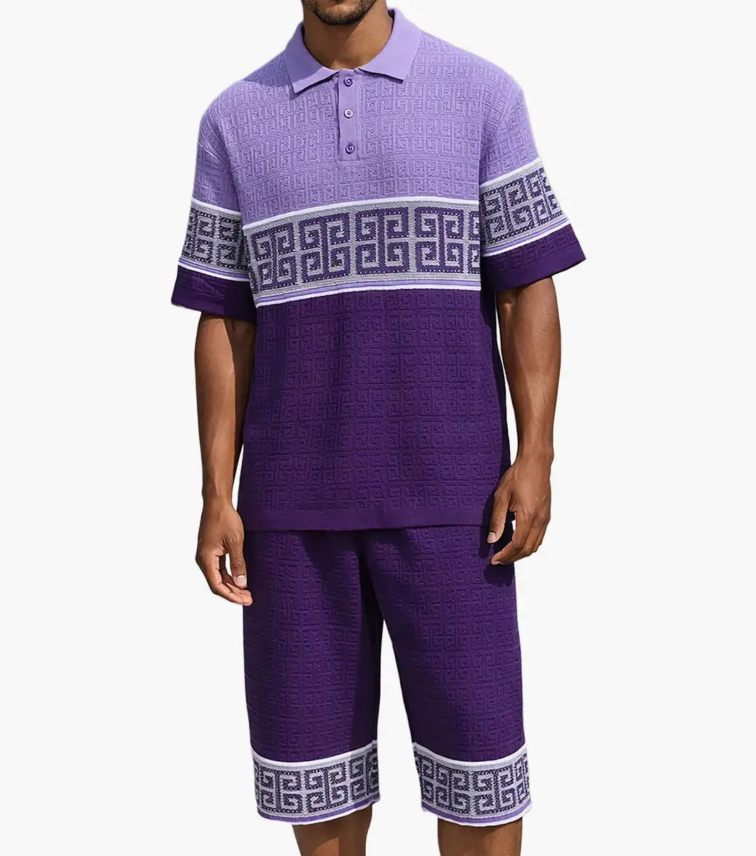 Stacy Adams Greek Key Short Set - Purple