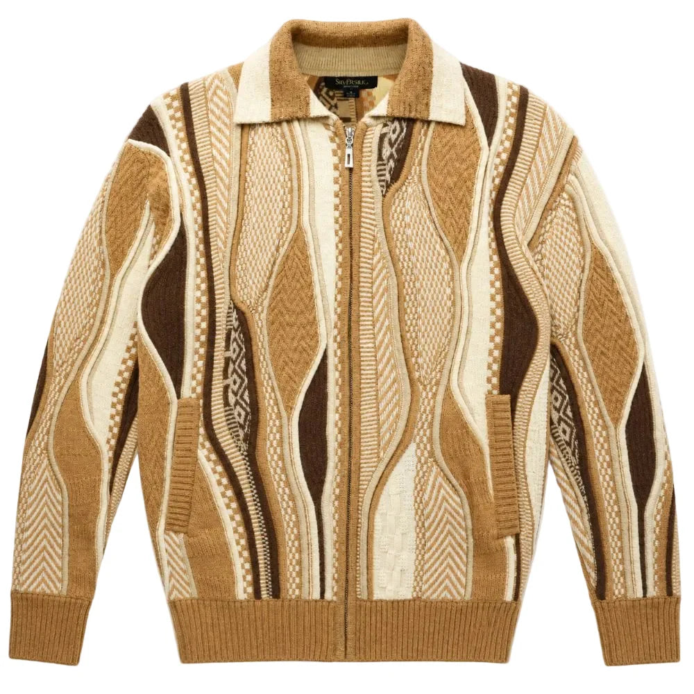 Silversilk Wool-Blend Full-Zip Sweater: Tan