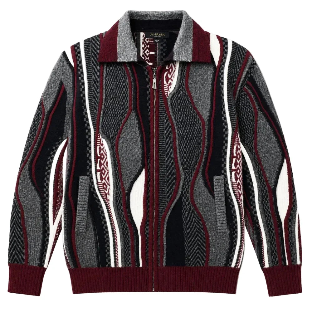 Silversilk Wool-Blend Full-Zip Sweater: Grey