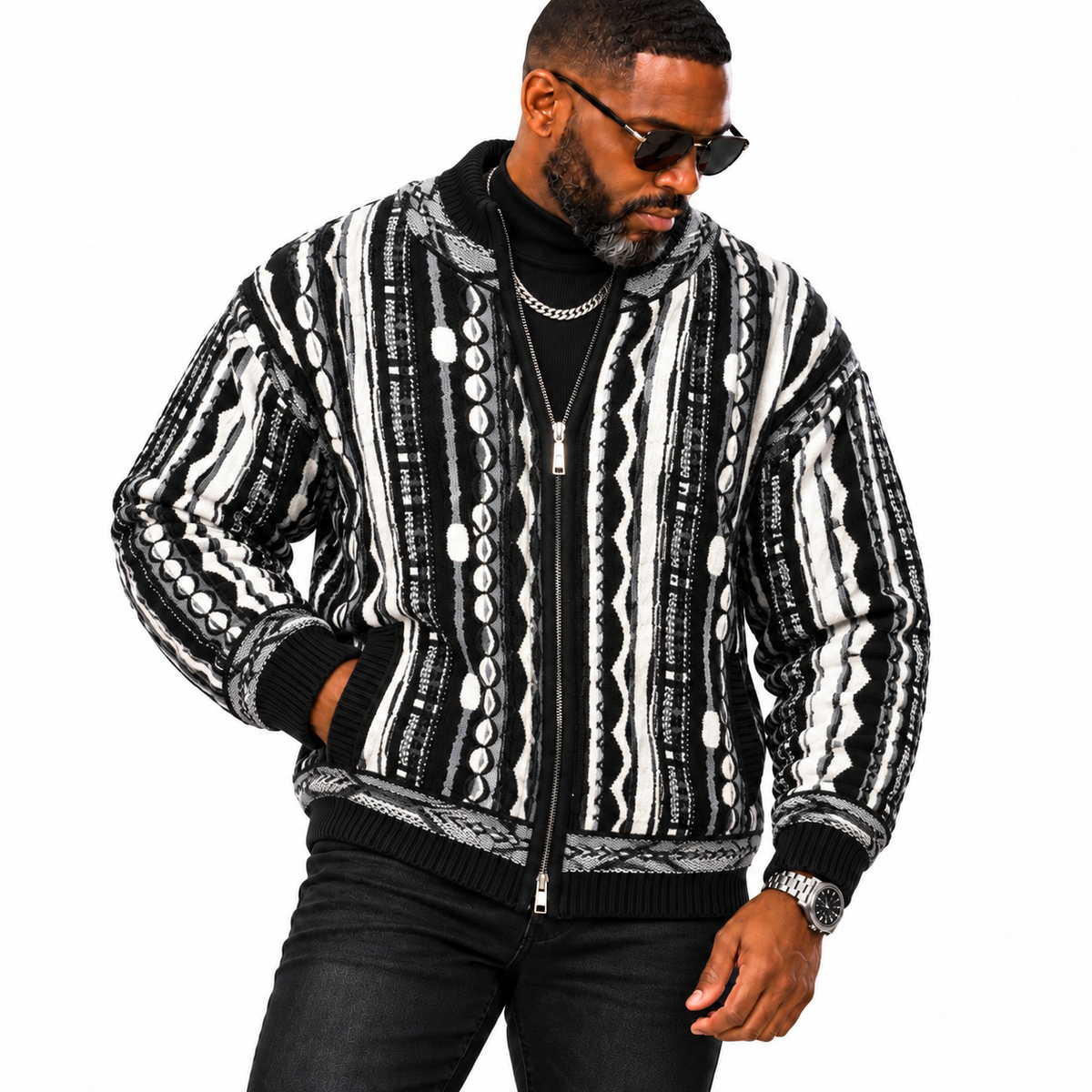 Silversilk Luxury Knit Zip Sweater: Black