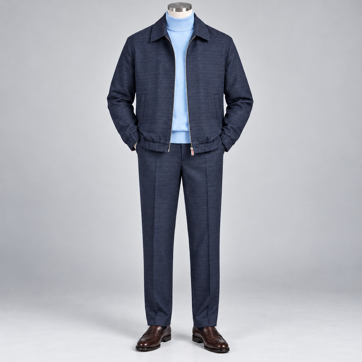 Robert Lewis Plaid Zip-Front Jacket Pant Set - Navy Plaid