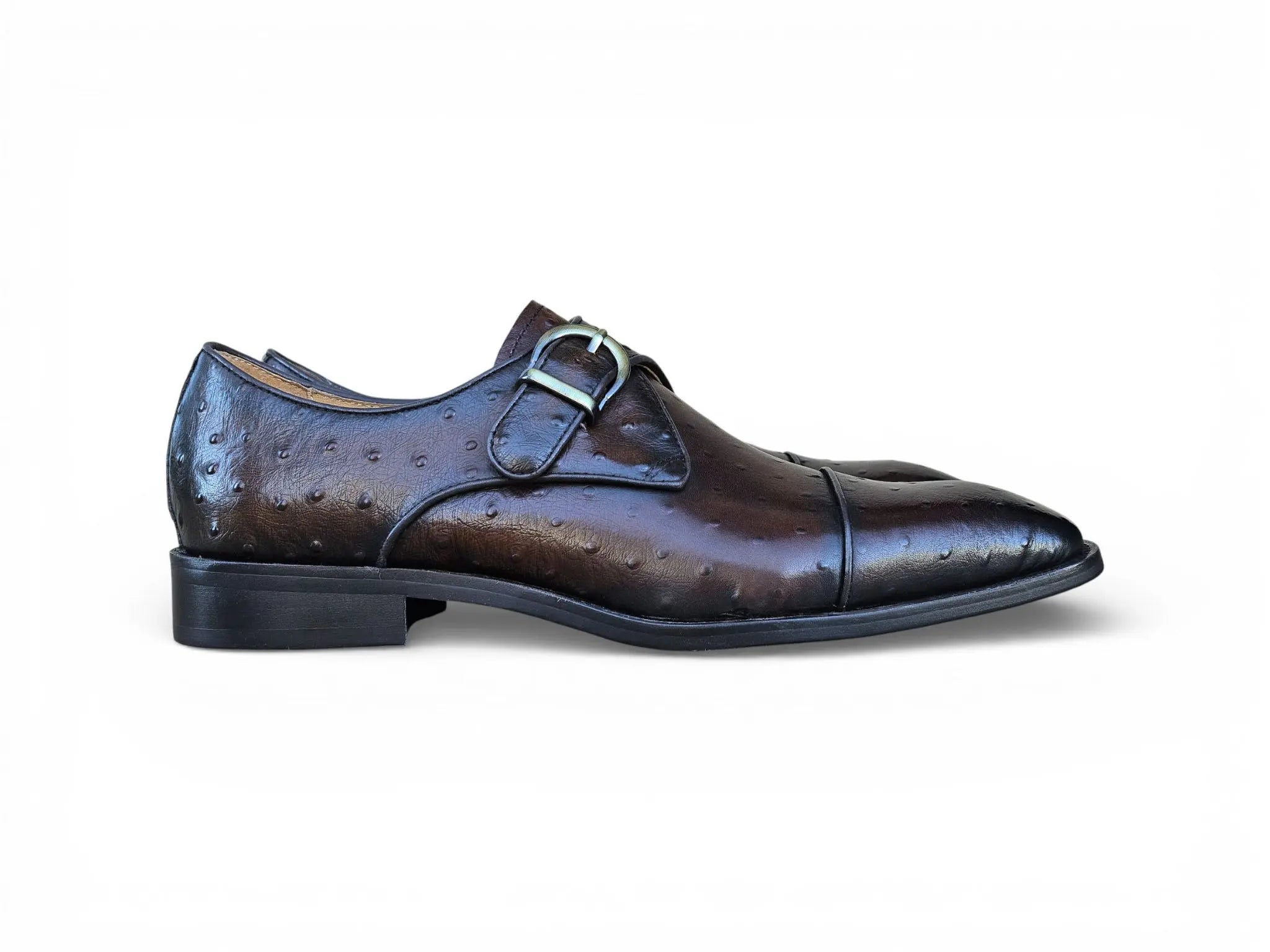 Ostrich Embossed Cap Toe Single Monk Strap