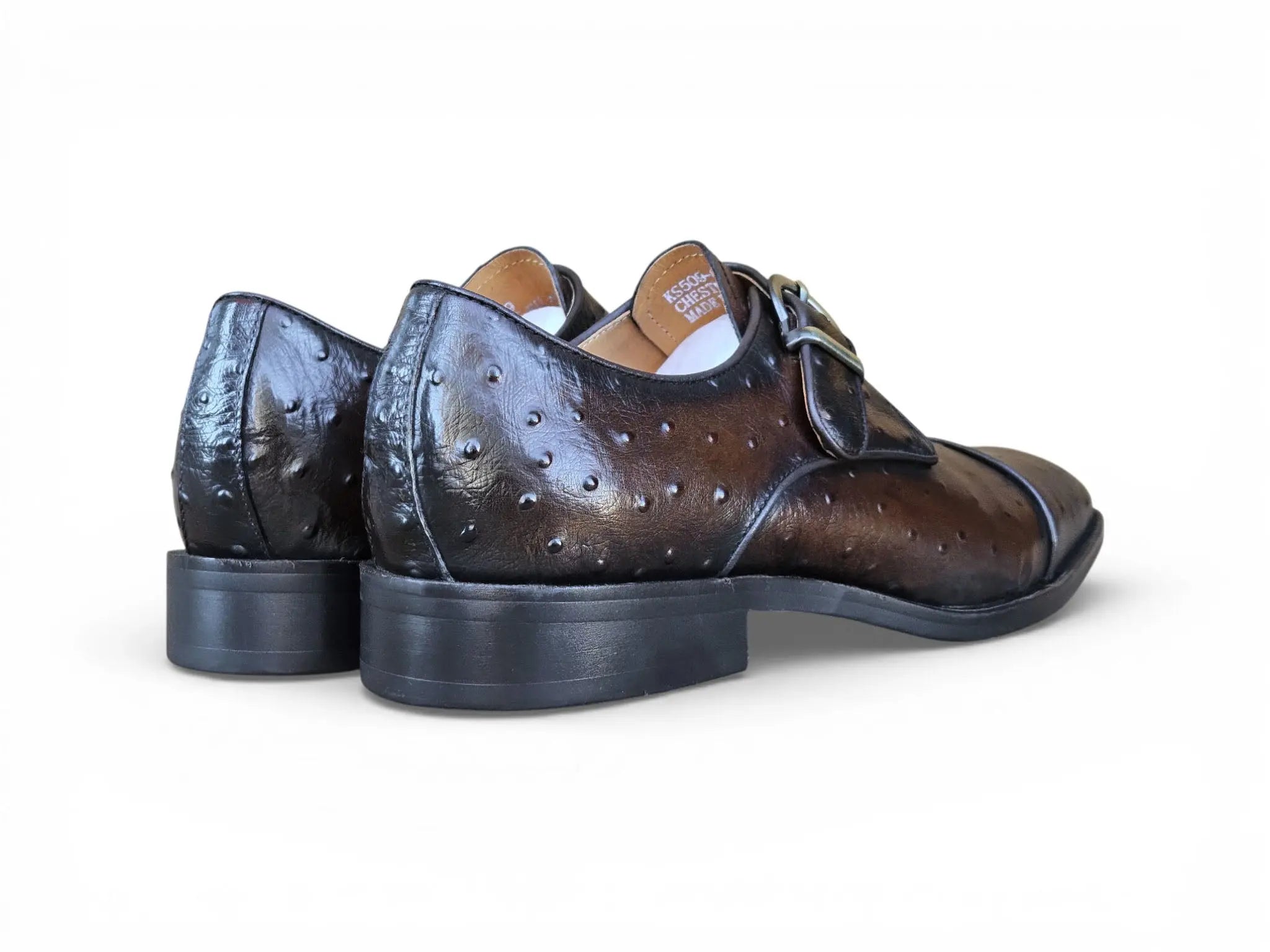 Ostrich Embossed Cap Toe Single Monk Strap
