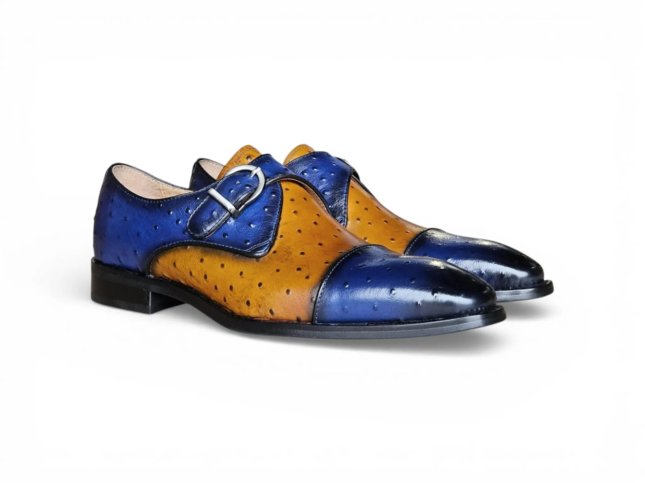 Ostrich Embossed Cap Toe Single Monk Strap