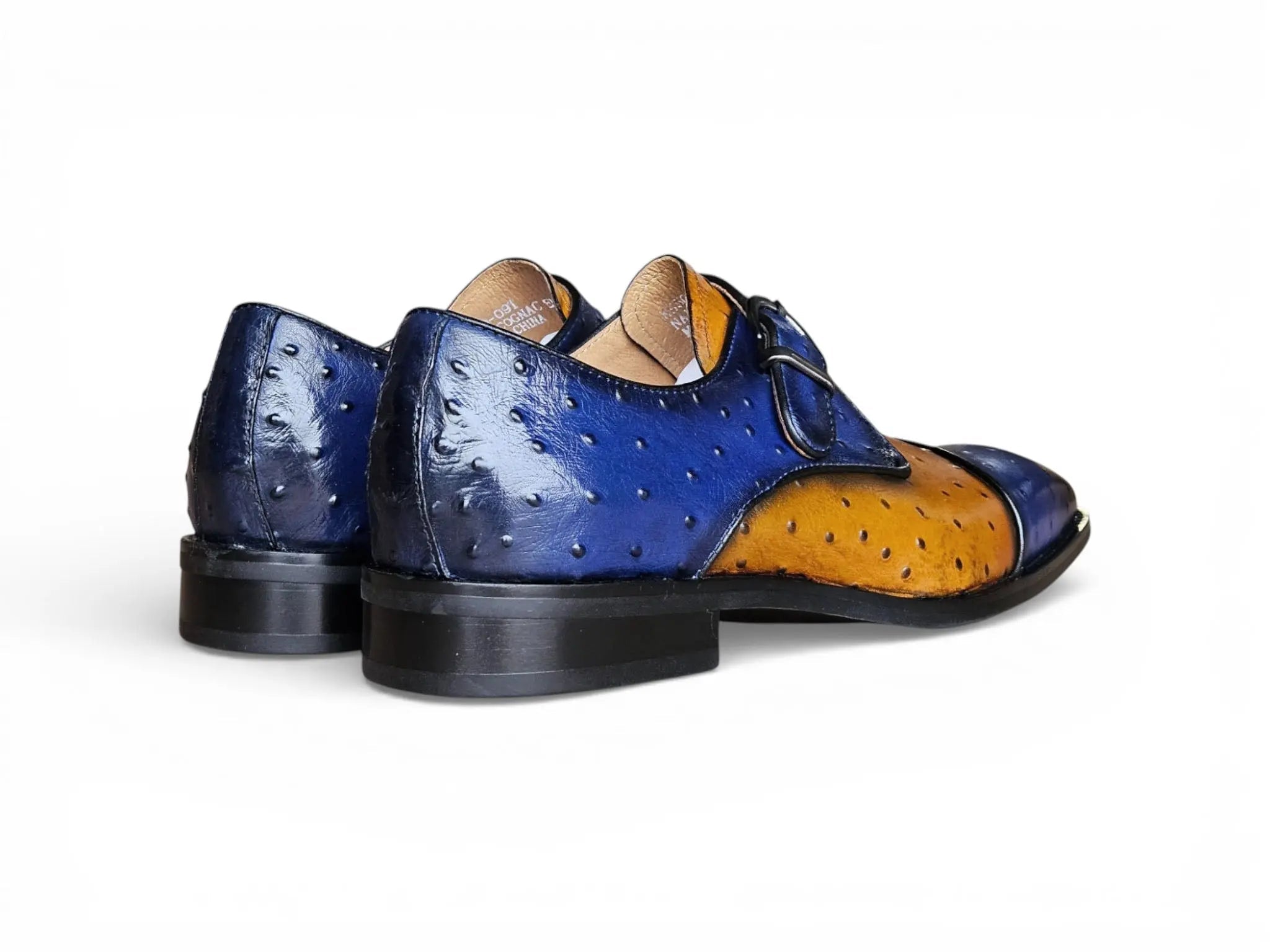 Ostrich Embossed Cap Toe Single Monk Strap
