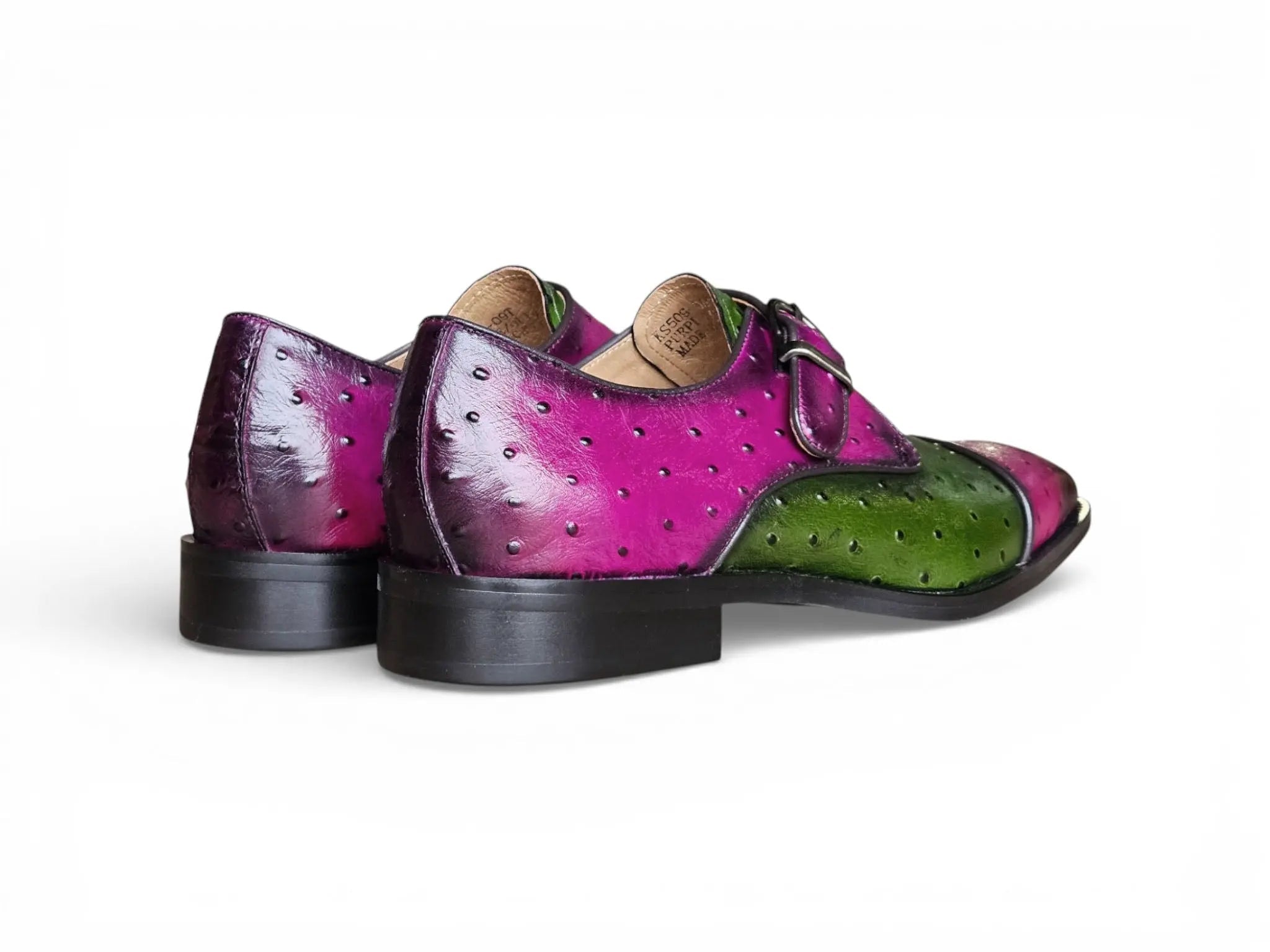 Ostrich Embossed Cap Toe Single Monk Strap
