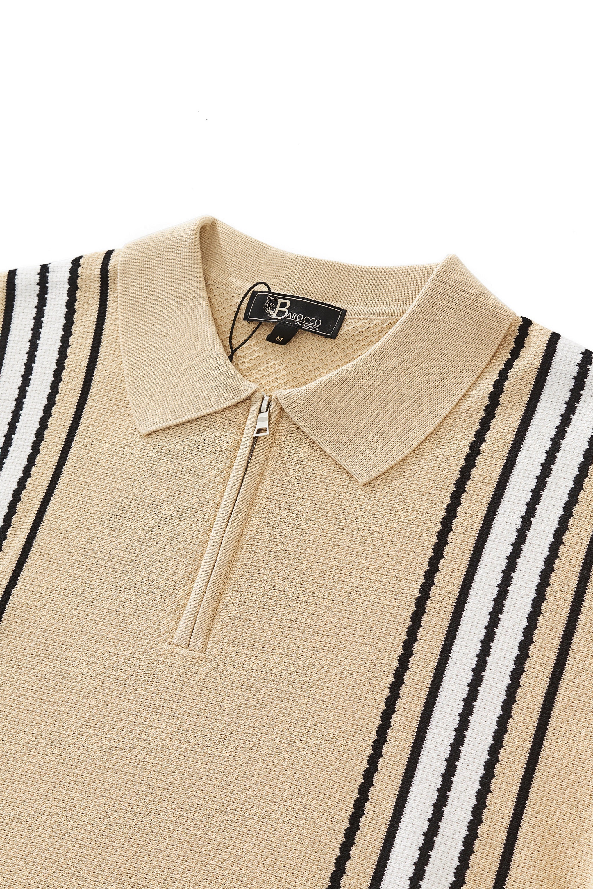 Retro Stripe Zip Knit Polo KHAKI/WHITE