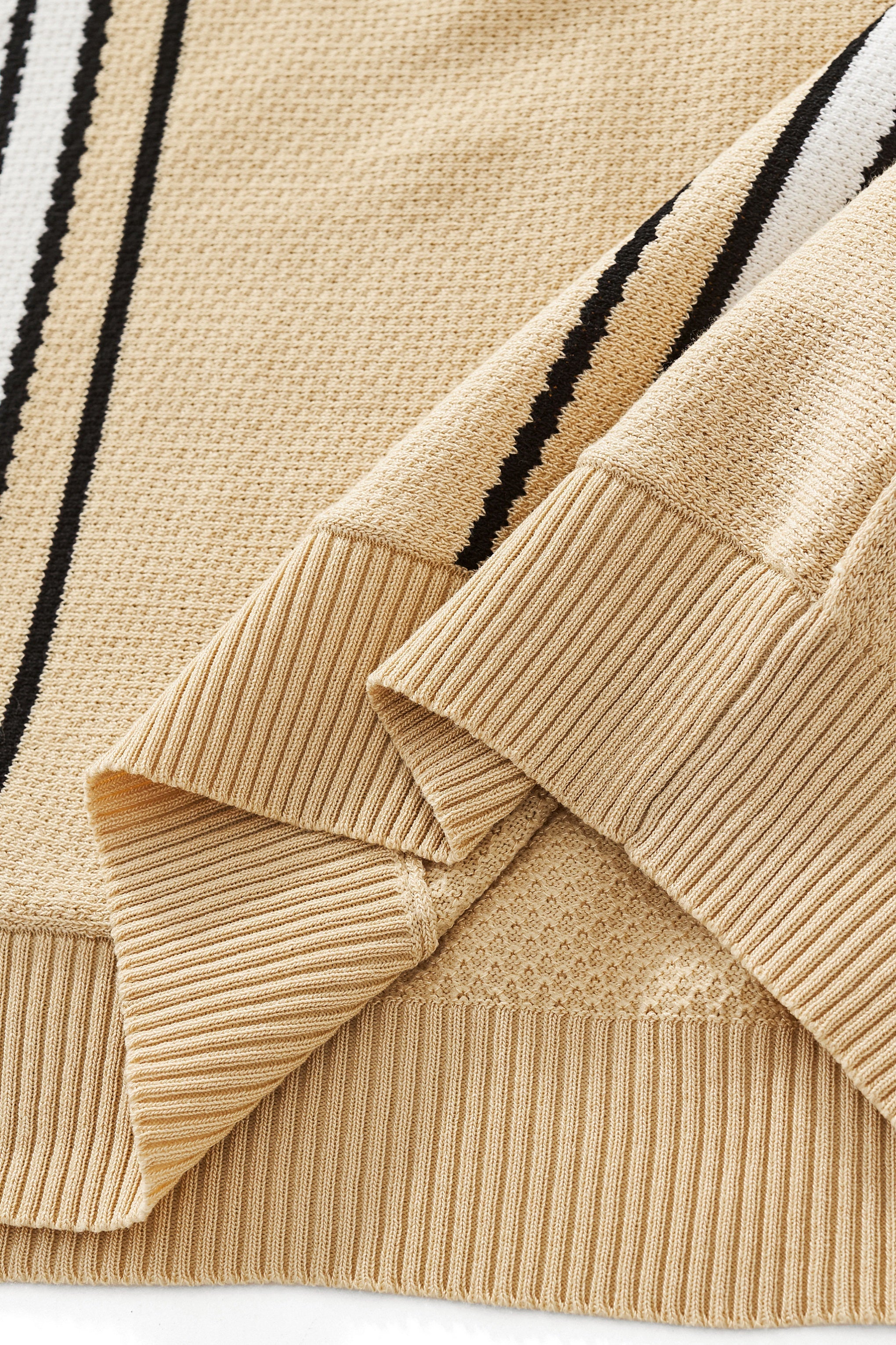 Retro Stripe Zip Knit Polo BLACK/KHAKI