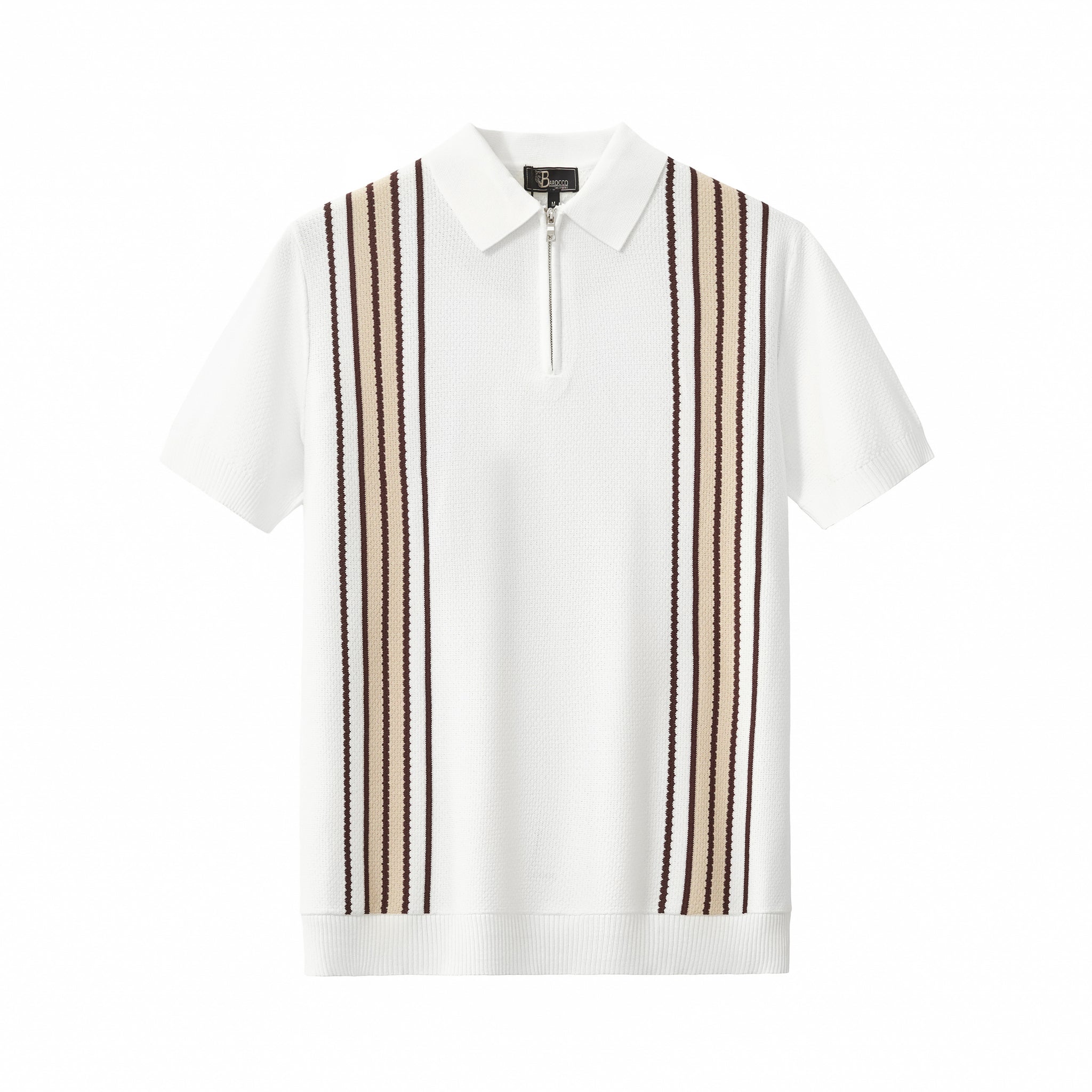 Retro Stripe Zip Knit Polo BLACK/KHAKI