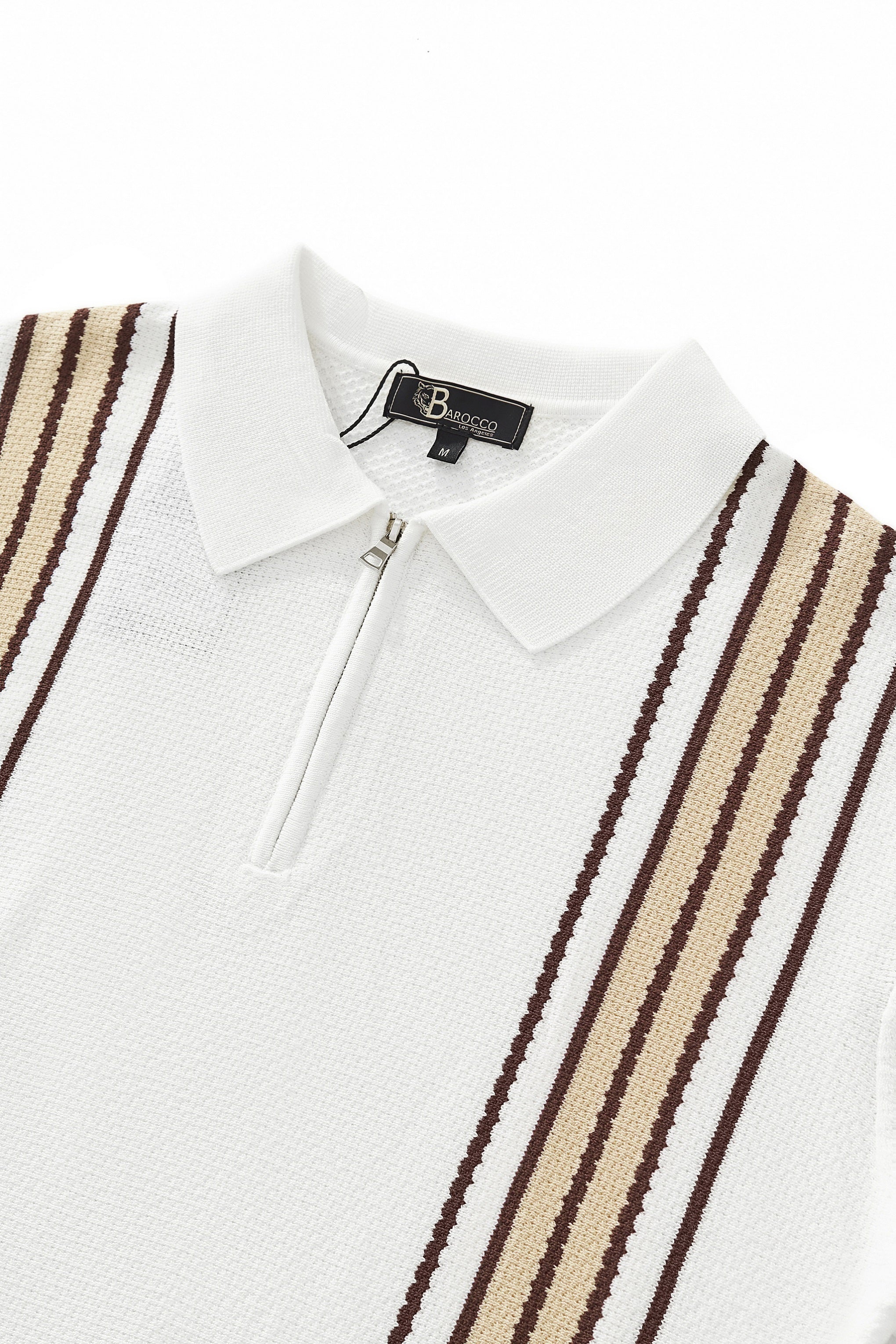 Retro Stripe Zip Knit Polo WHITE/KHAKI