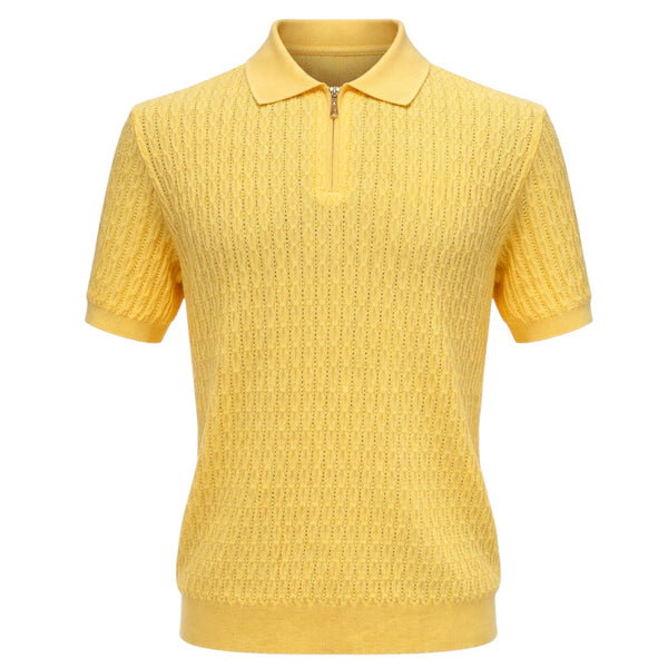 Stacy Adams Zip Knit Polo – Relaxed Fit Yellow 21051