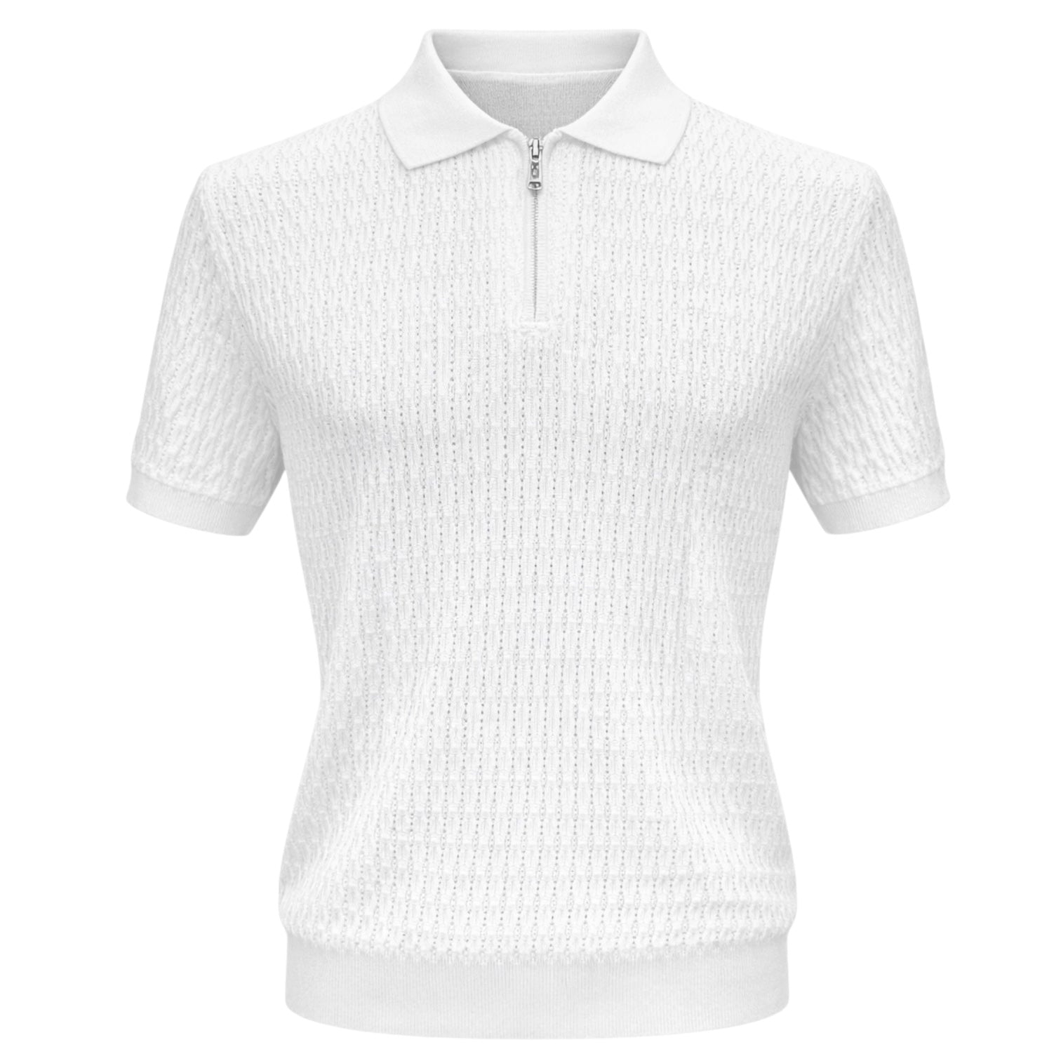 Stacy Adams Zip Knit Polo – Relaxed Fit White 21051