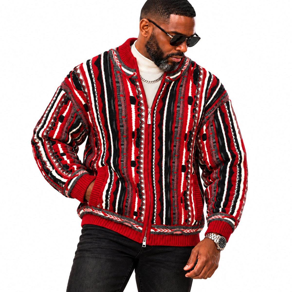 Silversilk Luxury Knit Zip Sweater: Red