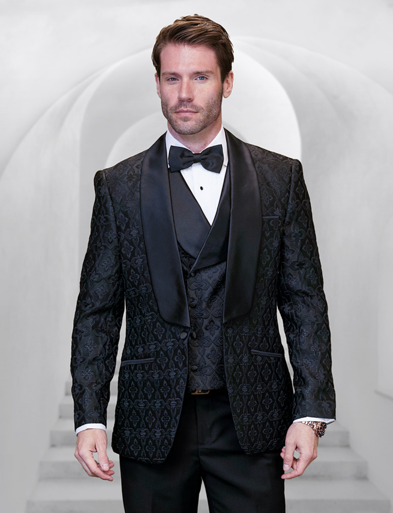 Tiziano Suit Tux Shawl Collar + Bowtie (Black)