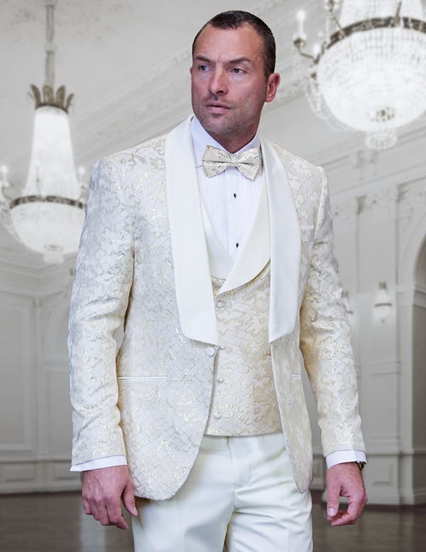 Tiziano Suit Tux Shawl Collar + Bowtie (Off White)