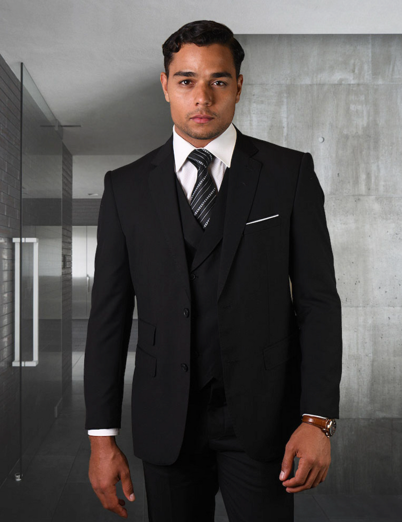 Italiano 3pc Wool Suit (Black) DB VEST