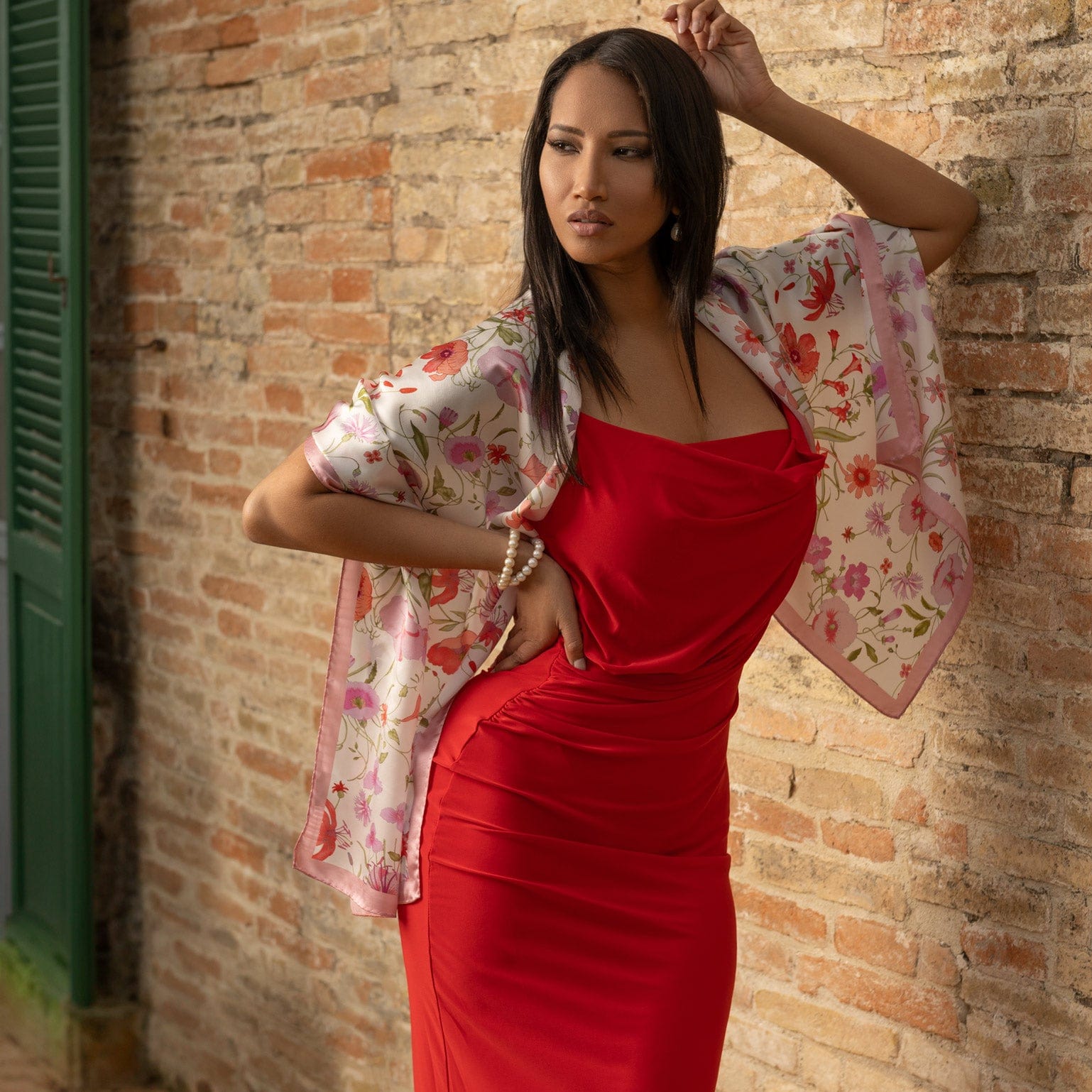 Primavera - Long Silk Scarf - Pink