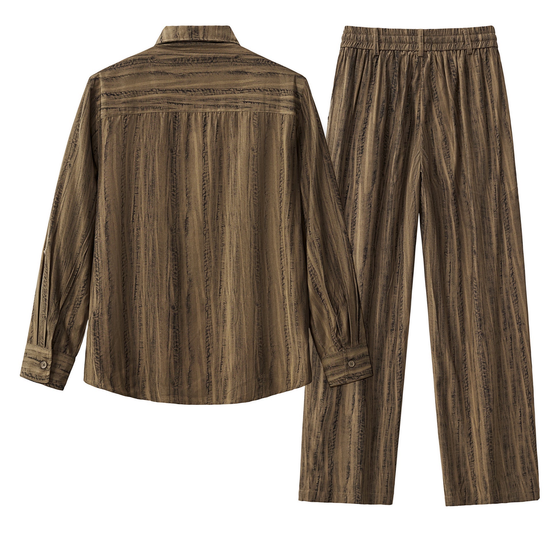 Strata Set – Printed Long Sleeve Shirt & Pant BROWN