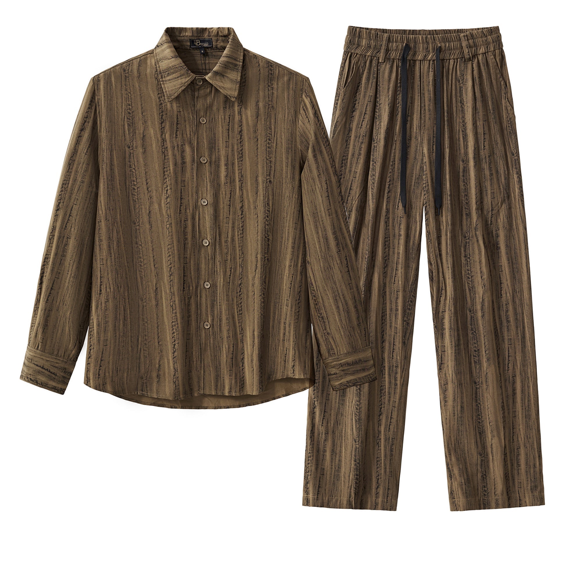 Strata Set – Printed Long Sleeve Shirt & Pant BROWN