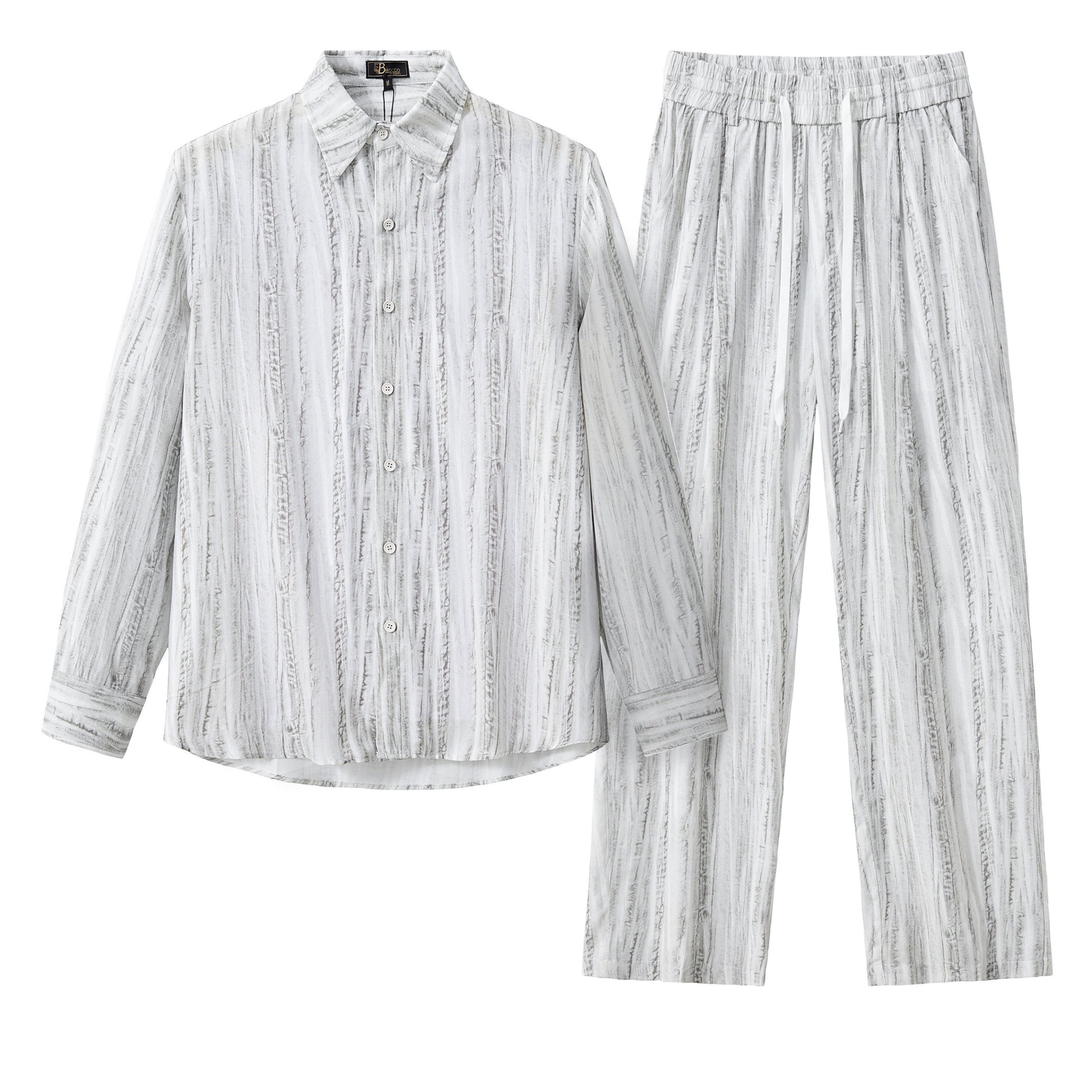 Strata Set – Printed Long Sleeve Shirt & Pant GREY