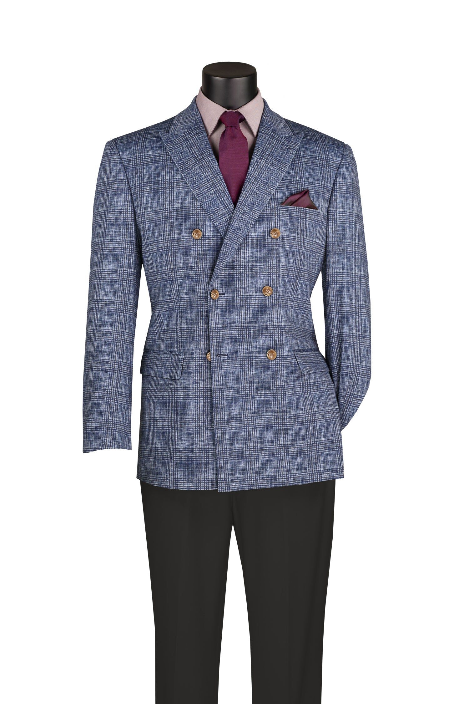 Regular Fit Blue Glen Plaid Double Breasted Blazer B-DW1-BLUE