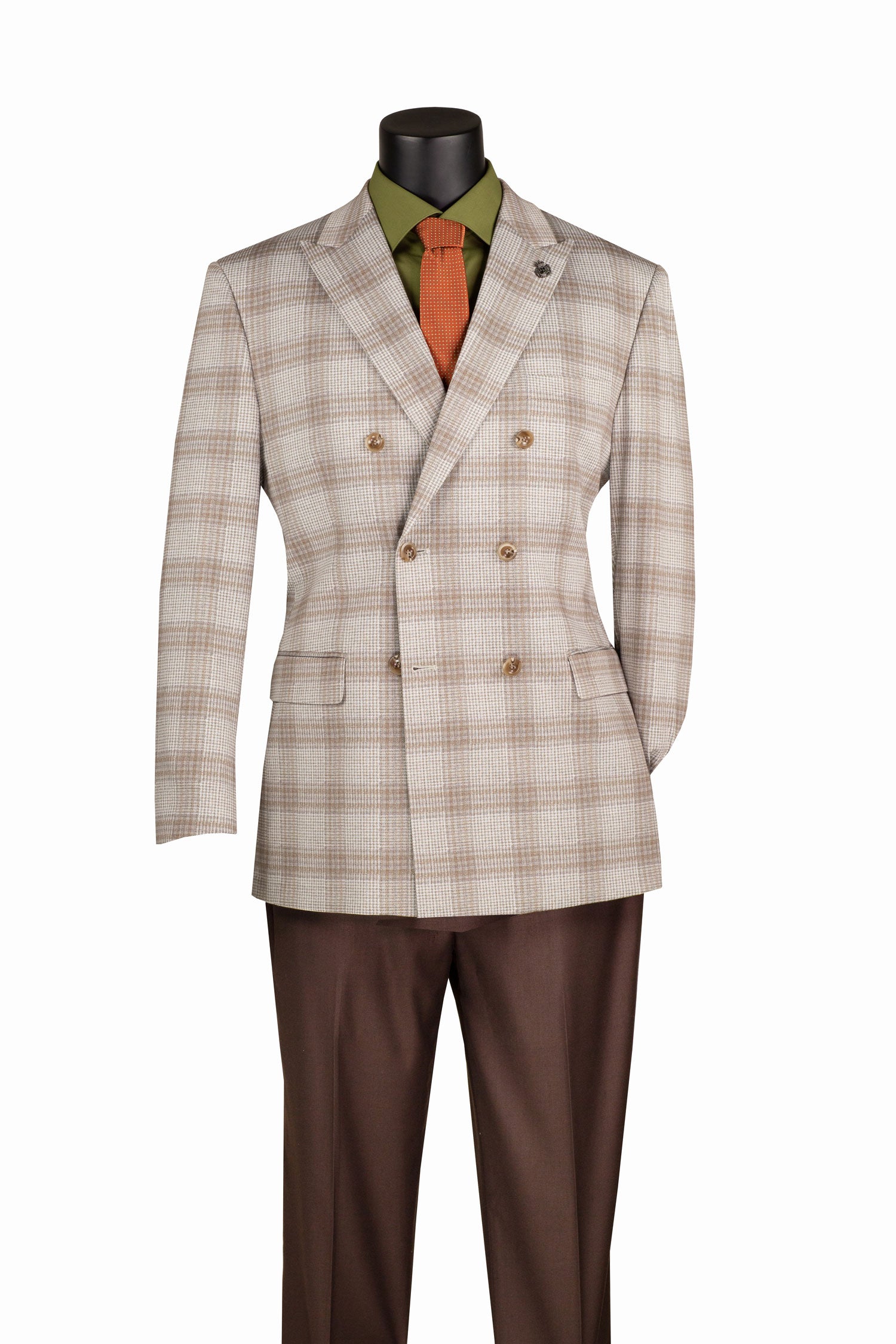 Regular Fit Blue Glen Plaid Double Breasted Blazer B-DW1-TAN