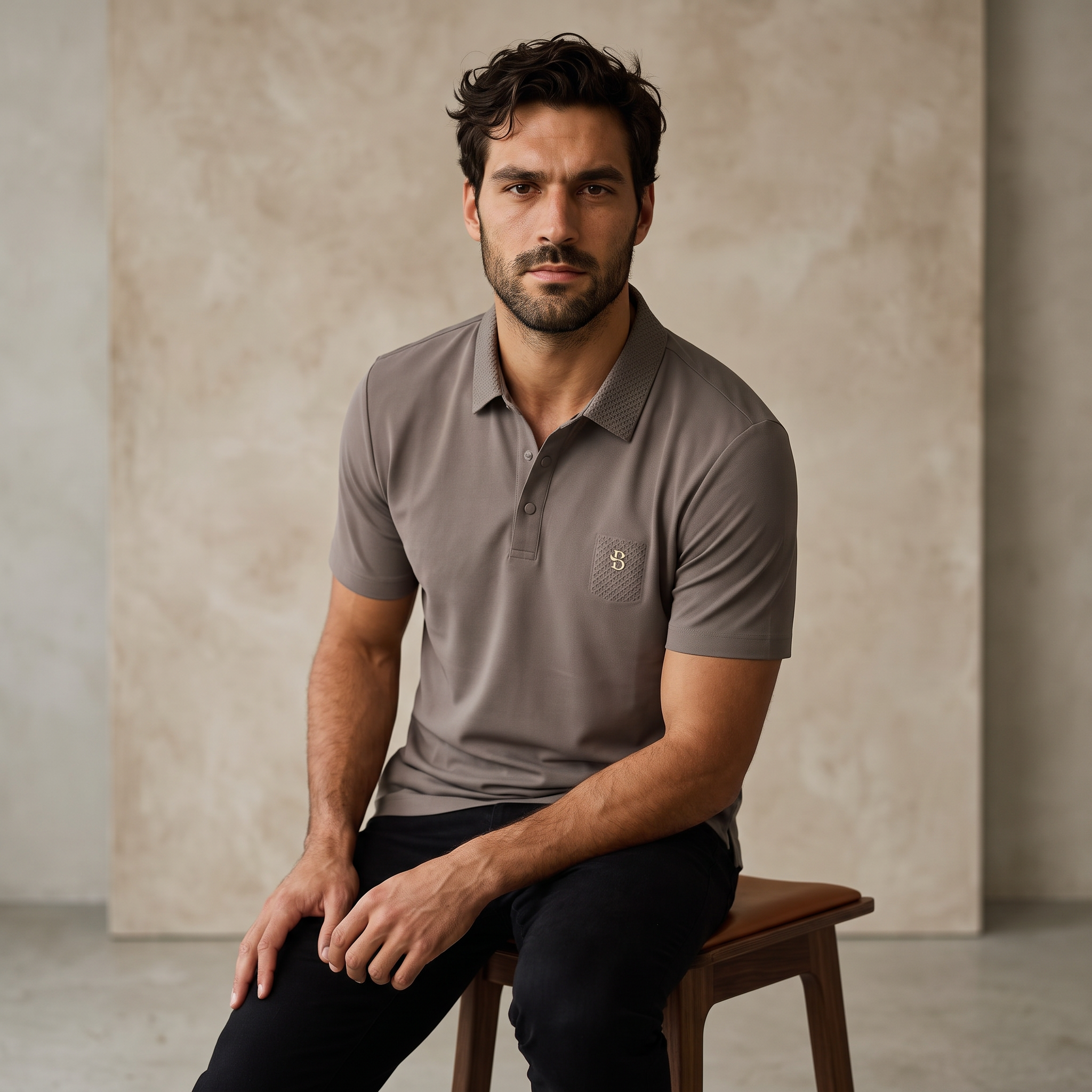 Textured Collar Performance Polo – El Baron KHAKI