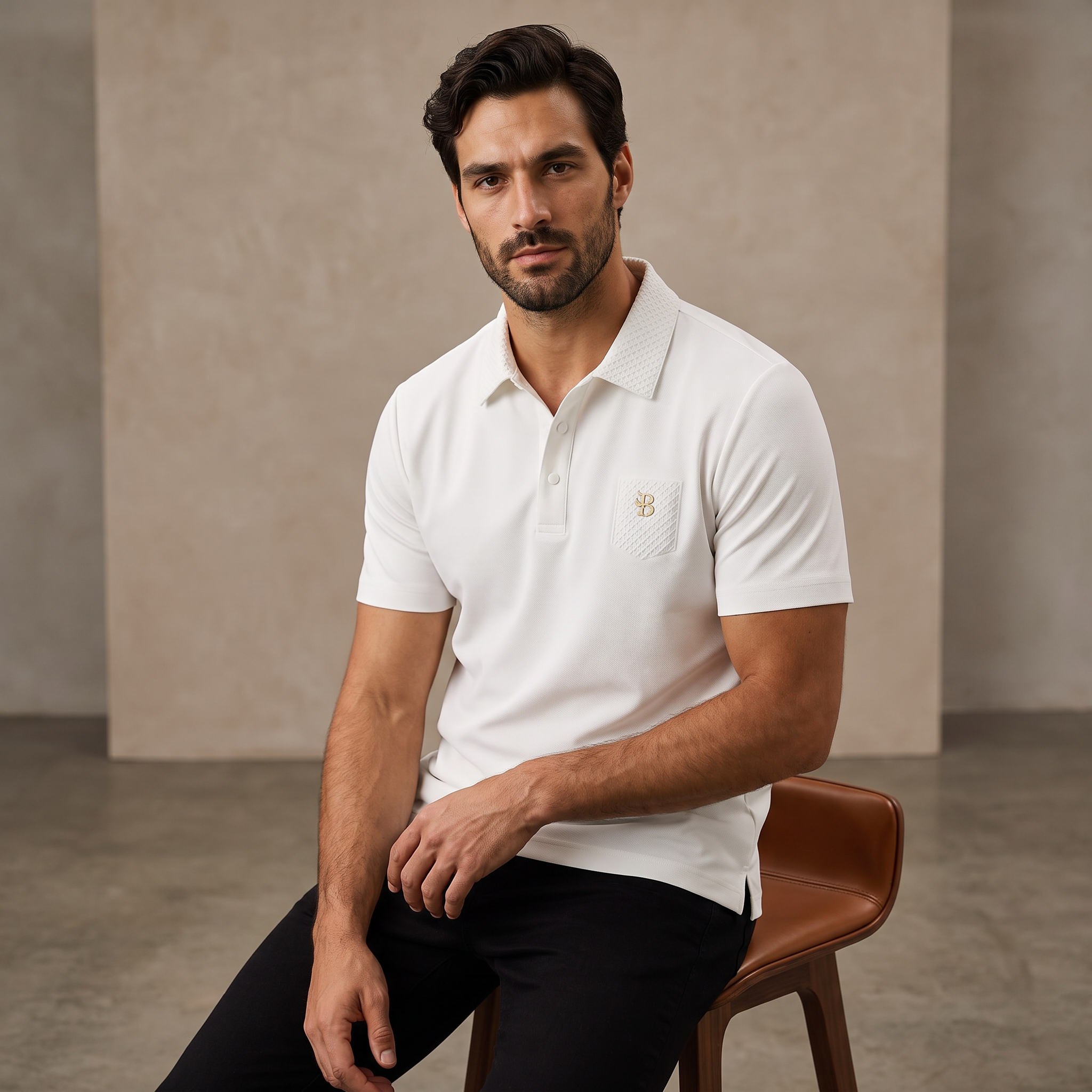 Textured Collar Performance Polo – El Baron WHITE