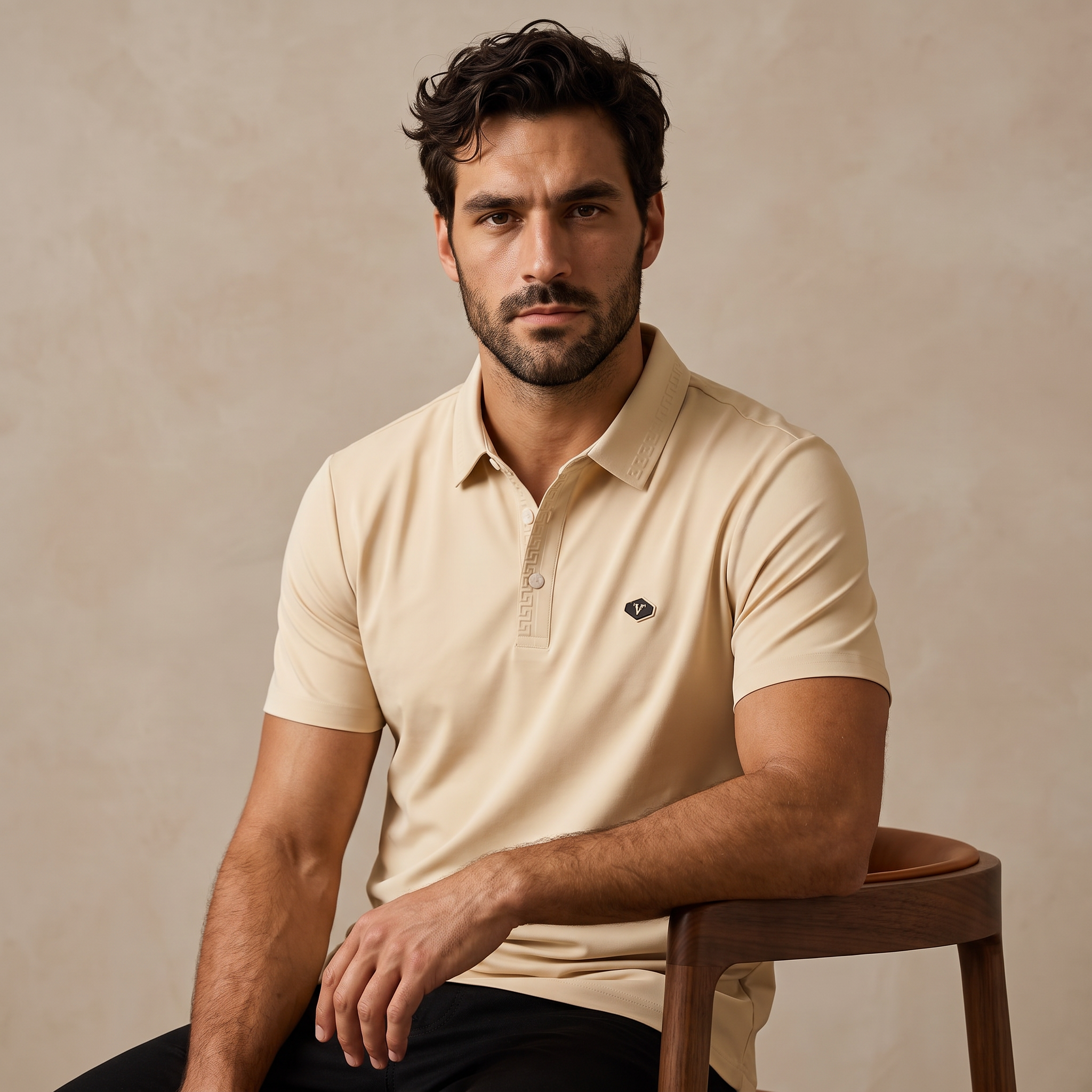 Embossed Placket Performance Polo – El Baron KHAKI