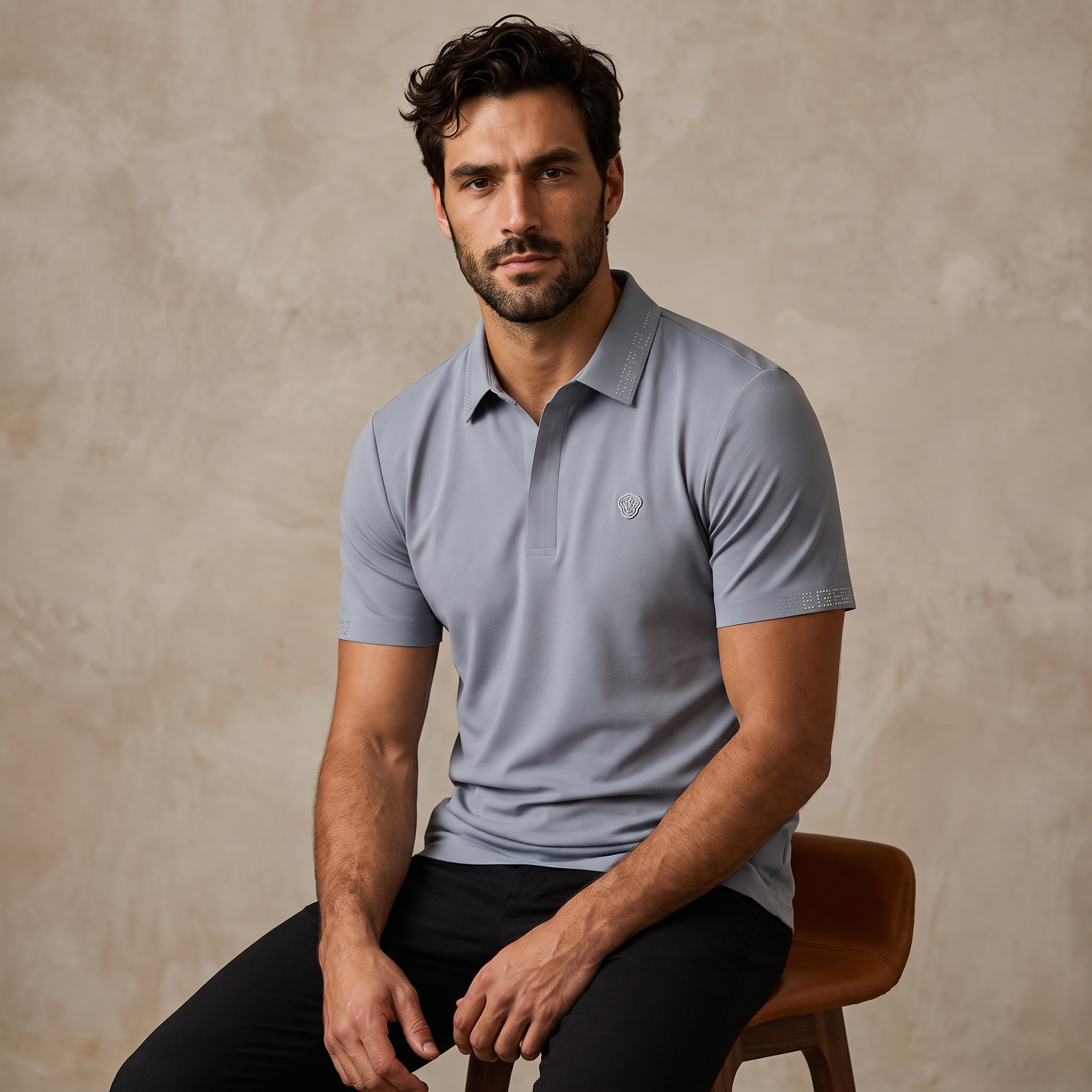 Perforated Collar Performance Polo – El Baron GREY/SILVER