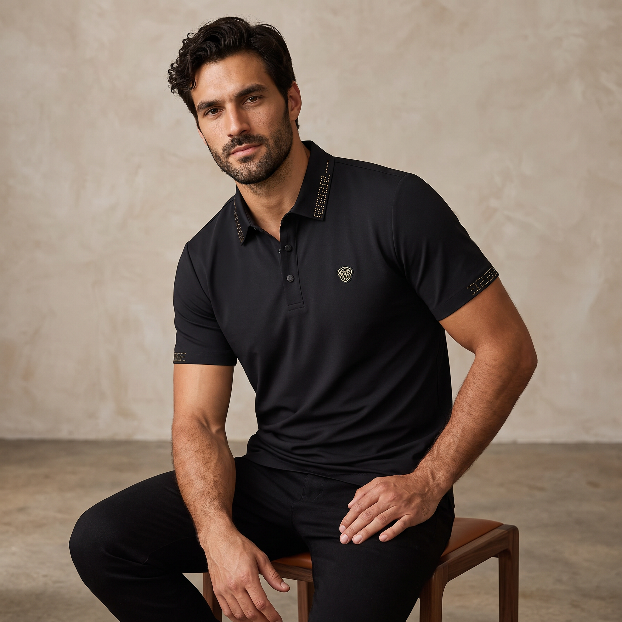 Perforated Collar Performance Polo – El Baron BLACK/GOLD