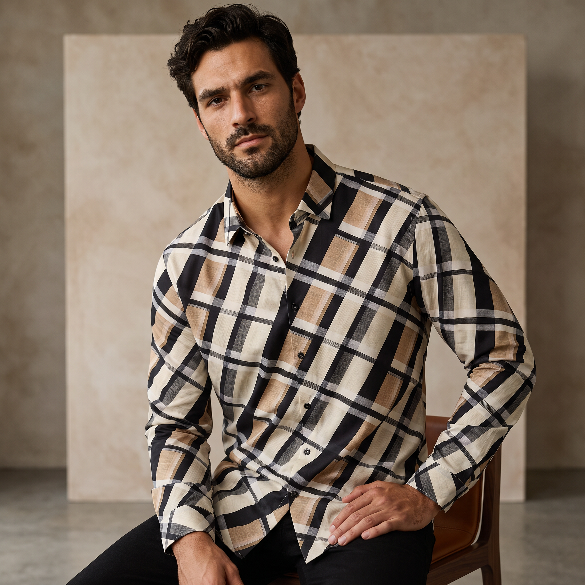Seamless Bold Plaid Shirt – El Baron KHAKI
