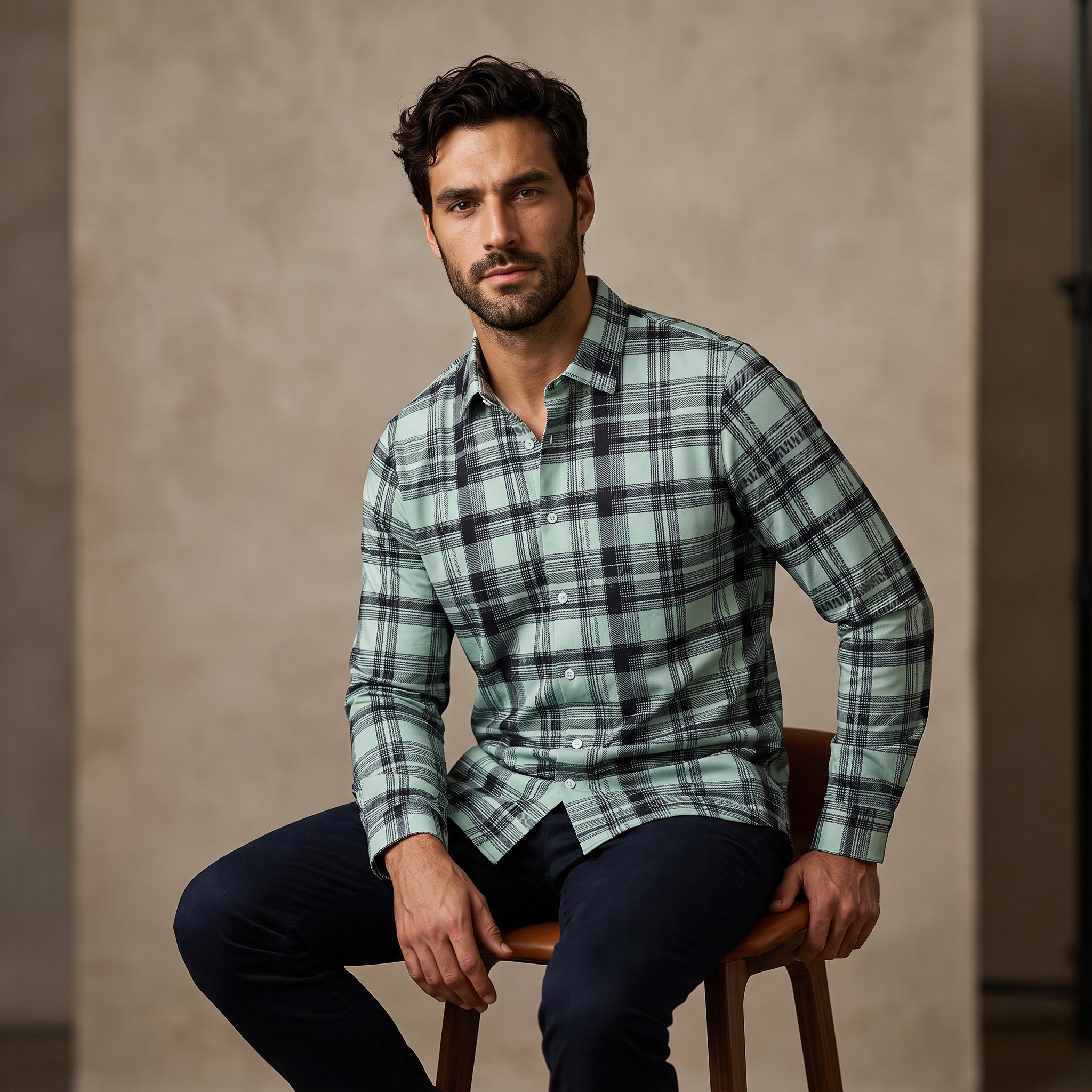 Seamless Plaid Stretch Shirt – El Baron GREEN