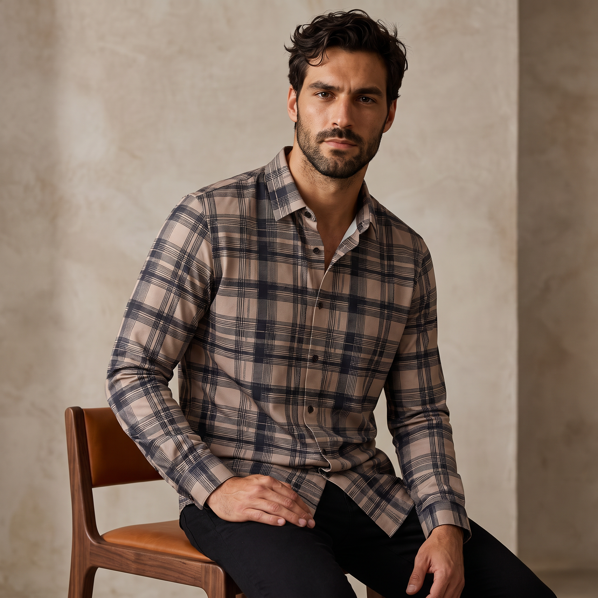 Seamless Plaid Stretch Shirt – El Baron KHAKI