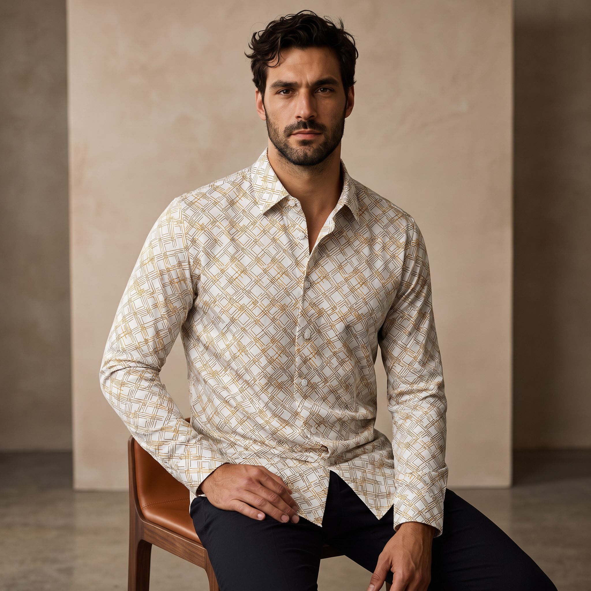 Seamless Geo Print Shirt – El Baron WHITE