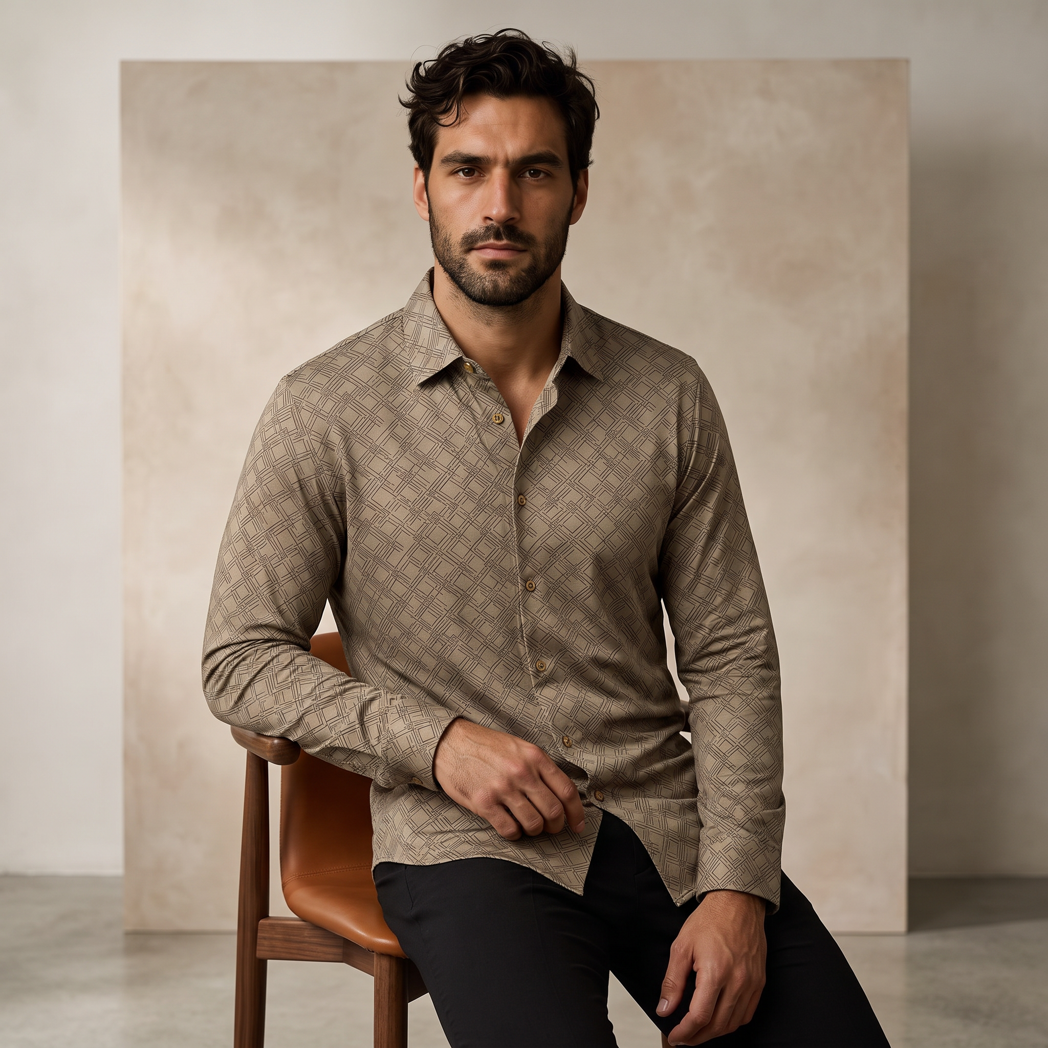 Seamless Geo Print Shirt – El Baron KHAKI