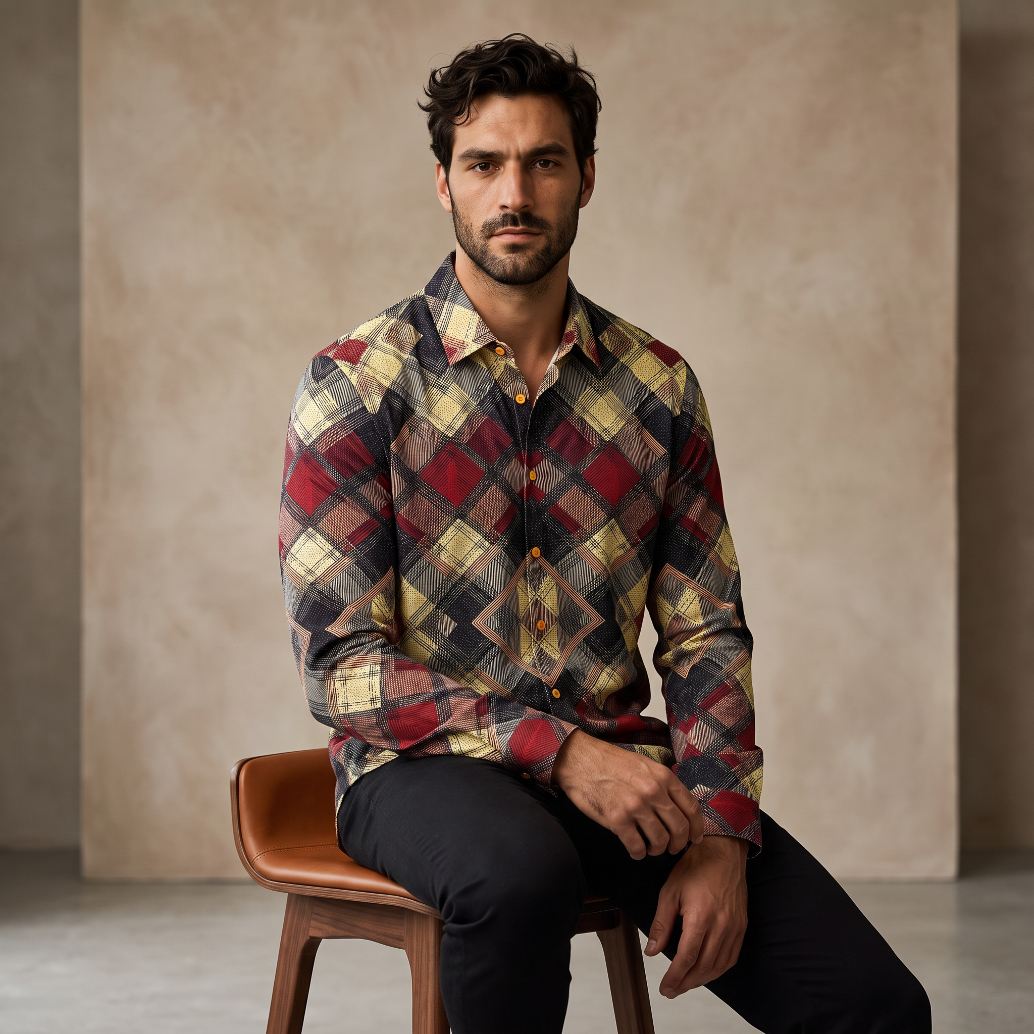 Diamond Plaid Stretch Shirt – El Baron RED