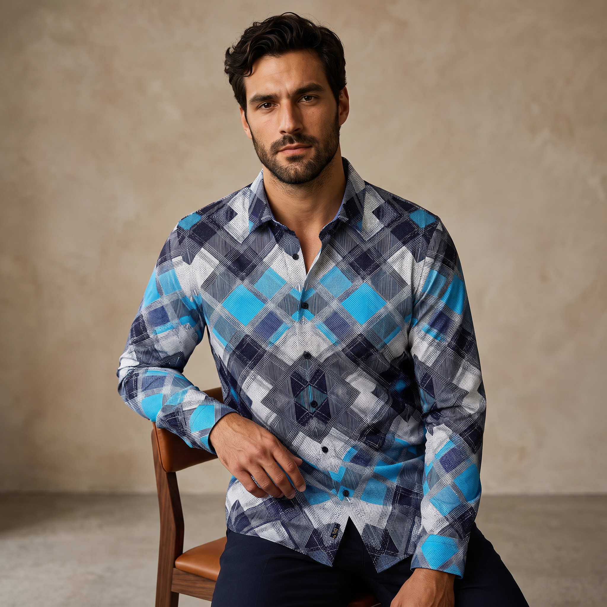 Diamond Plaid Stretch Shirt – El Baron BLUE