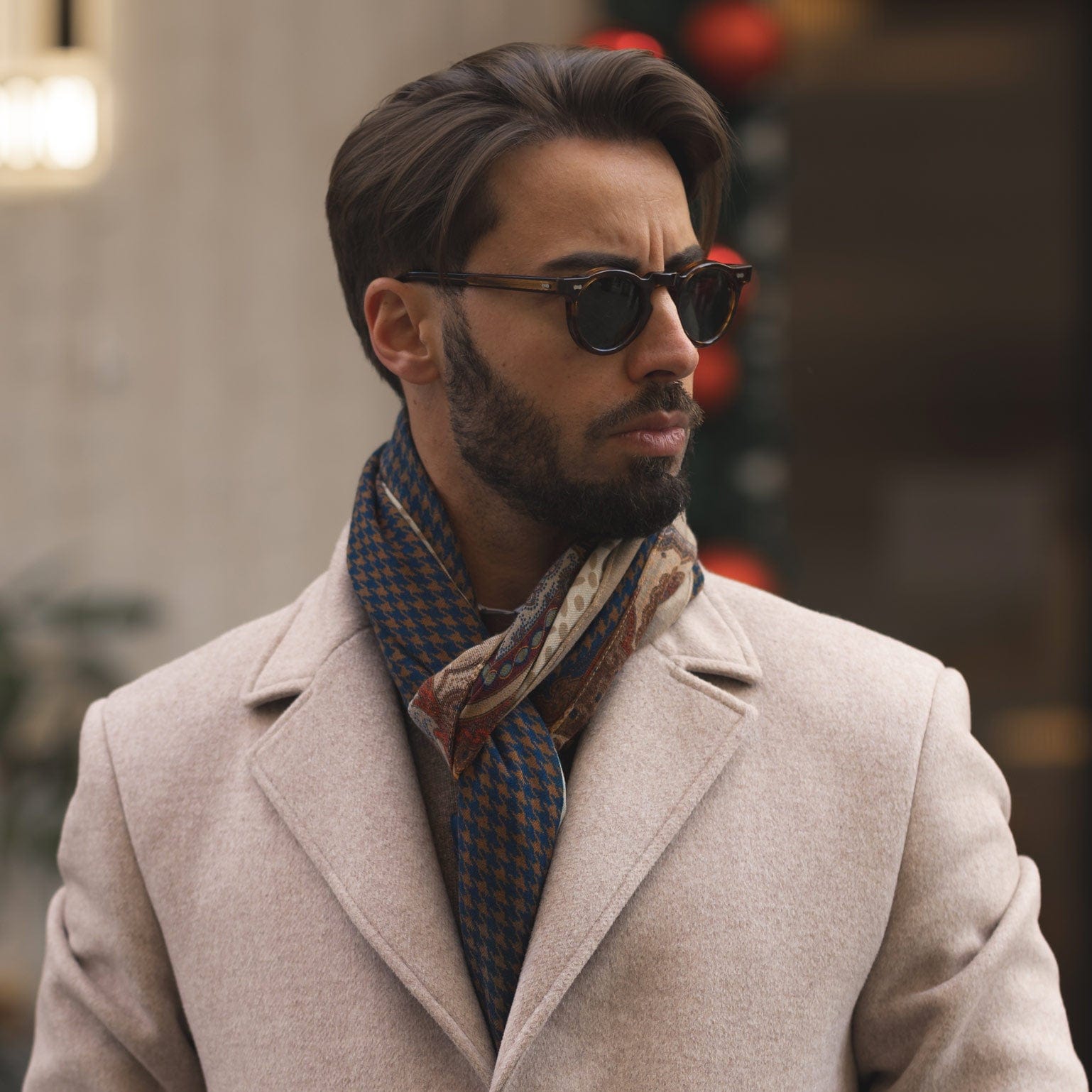 Aosta - Wool Scarf - Brown and Blue