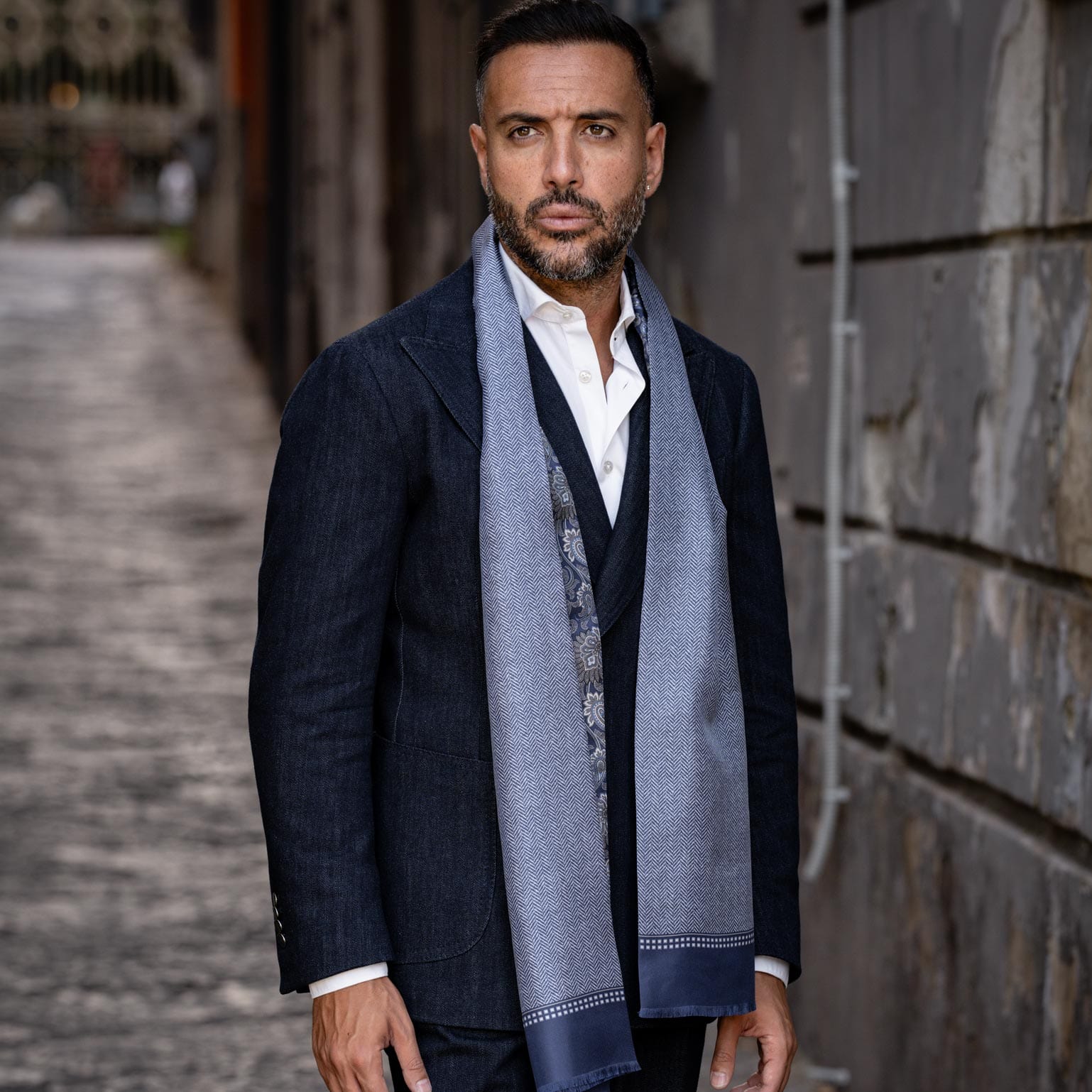 Pasquino - Reversible Silk Scarf - Navy
