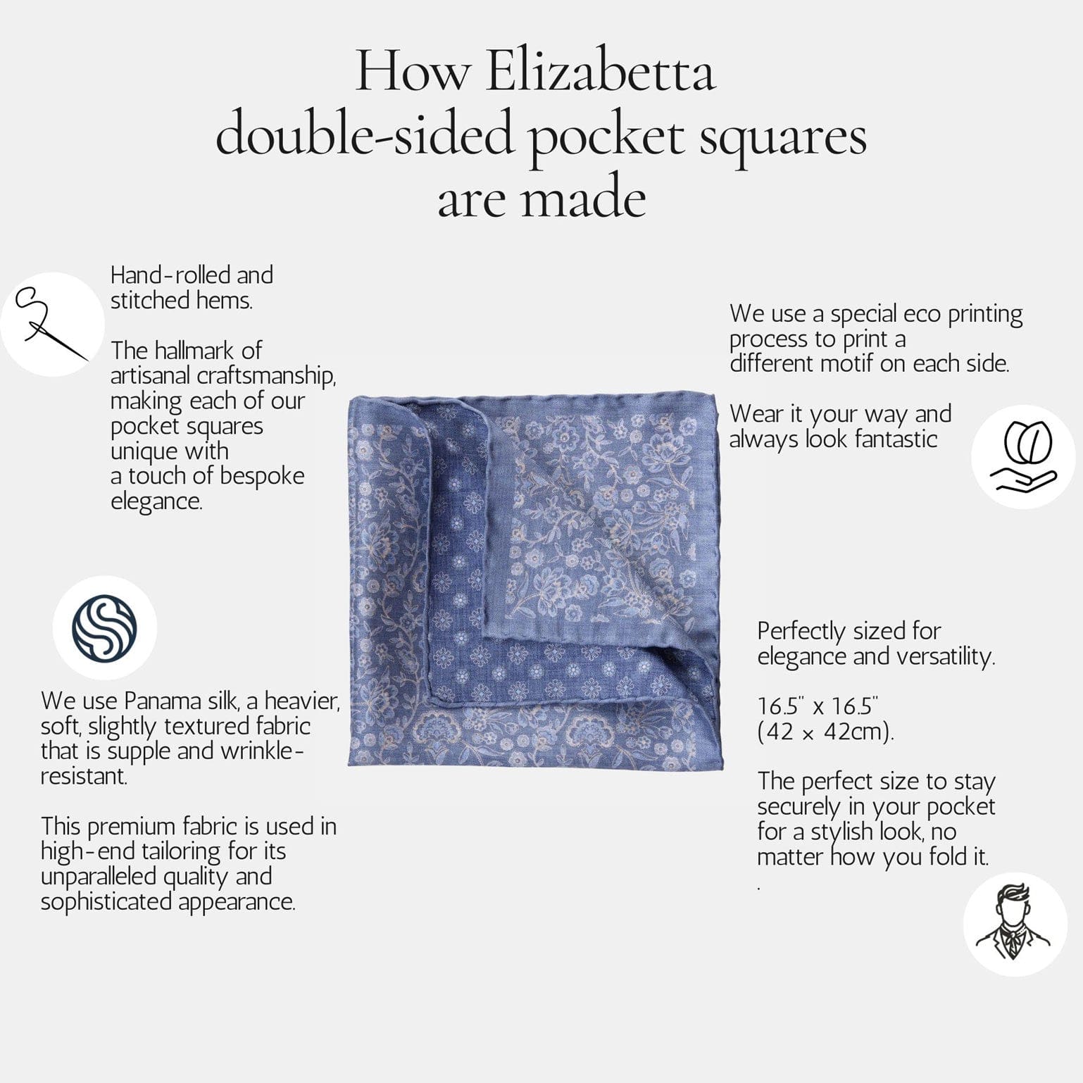 Assisi - Double Sided Silk Pocket Square - Sky Blue
