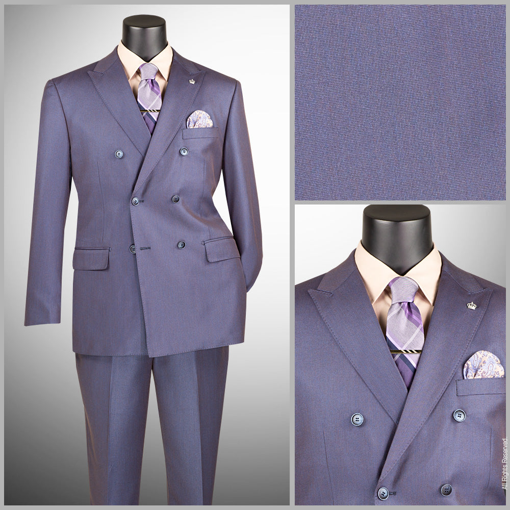 Regular Fit Double Breasted Sharkskin 2 Piece Suit with Adjustable Waistband Pants – Dusty Purple – DRK-5