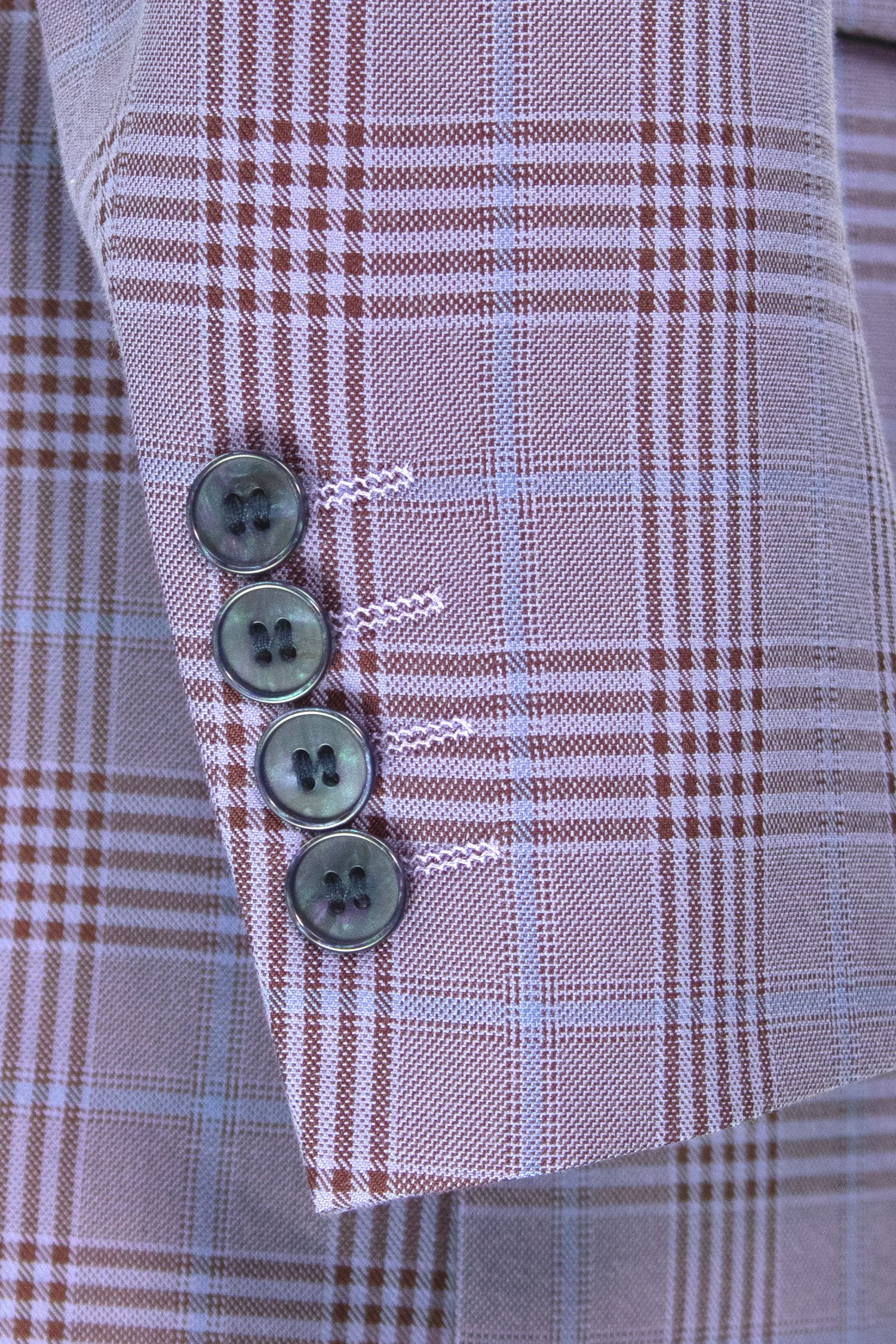 Men’s Regular Fit Double Breasted Plaid Suit with Flat Front Pants and Side Vents – Light Purple - DRW-2B