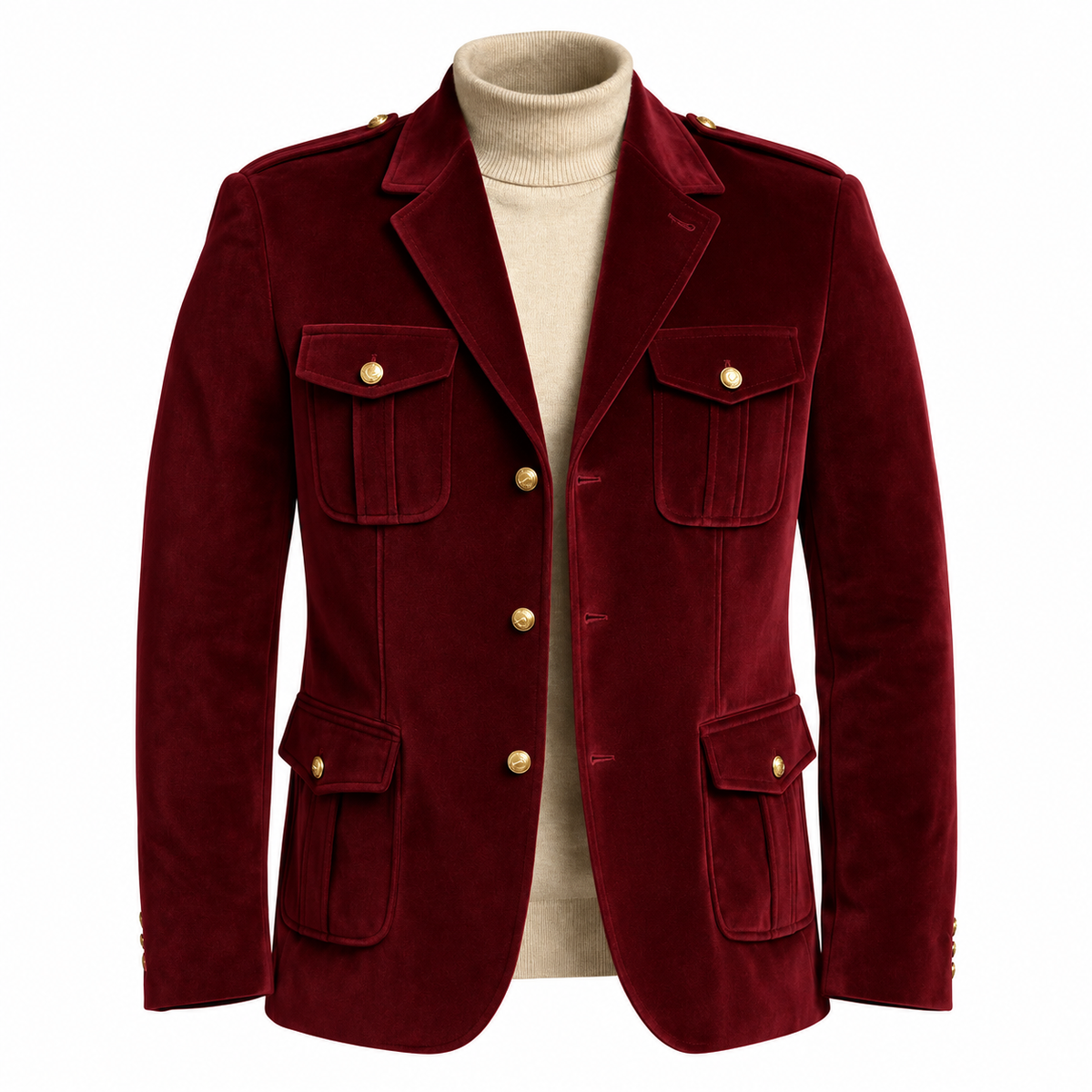 Inserch Men’s Velveteen Suede Military Blazer BL-569 Burgundy