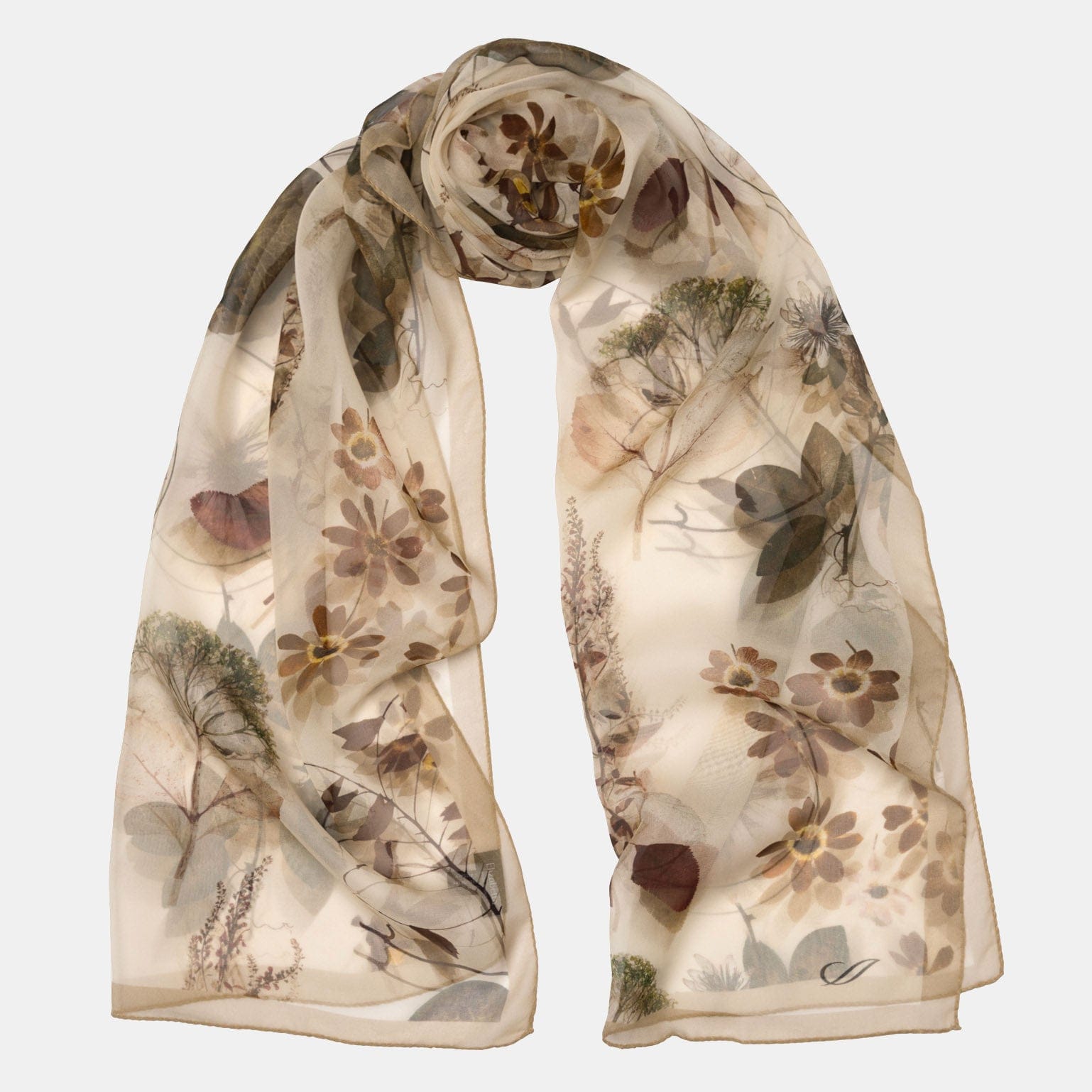 Botanica - Long Silk Scarf - Beige