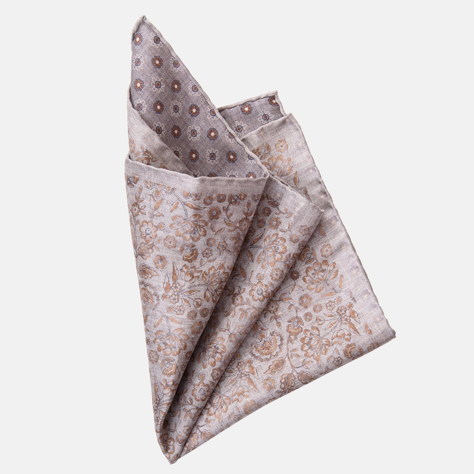 Pascal - Double Sided Silk Pocket Square - Grey & Bronze