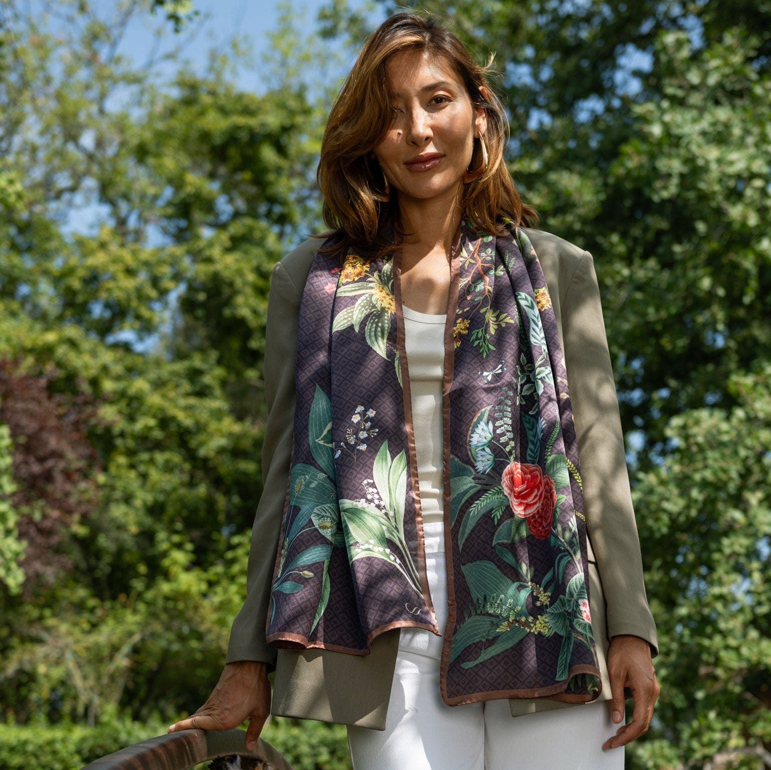 Sara - Long Silk Scarf - Chocolate