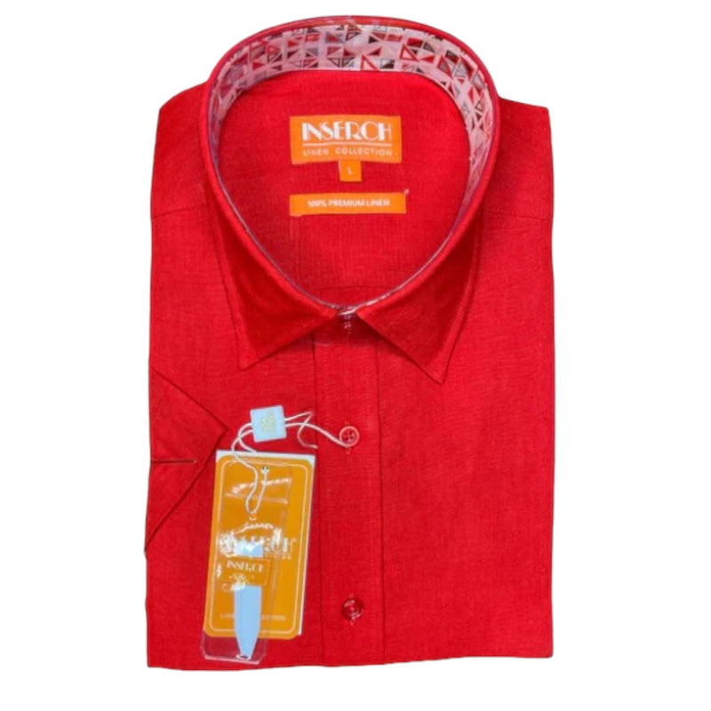 Inserch Linen Short Sleeve Shirt (Red) 717