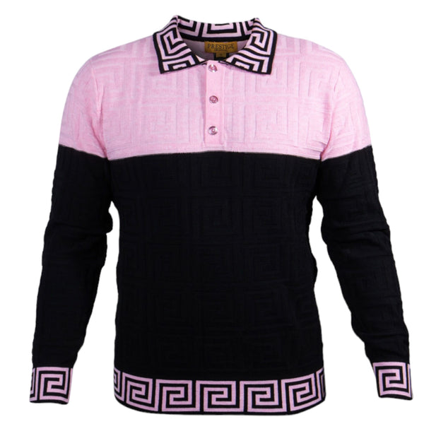 Prestige Greek "halfi" Polo Sweater (Pink/Black) 464